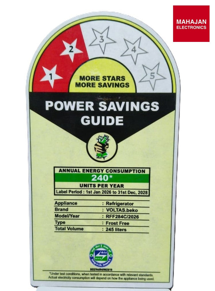 Voltas Beko RFF284C/2WPV100RBWDP 245L 2 Star Frost Free Double Door Refrigerator ProSmart Inverter | Blossom – Mahajan Electronics Online.