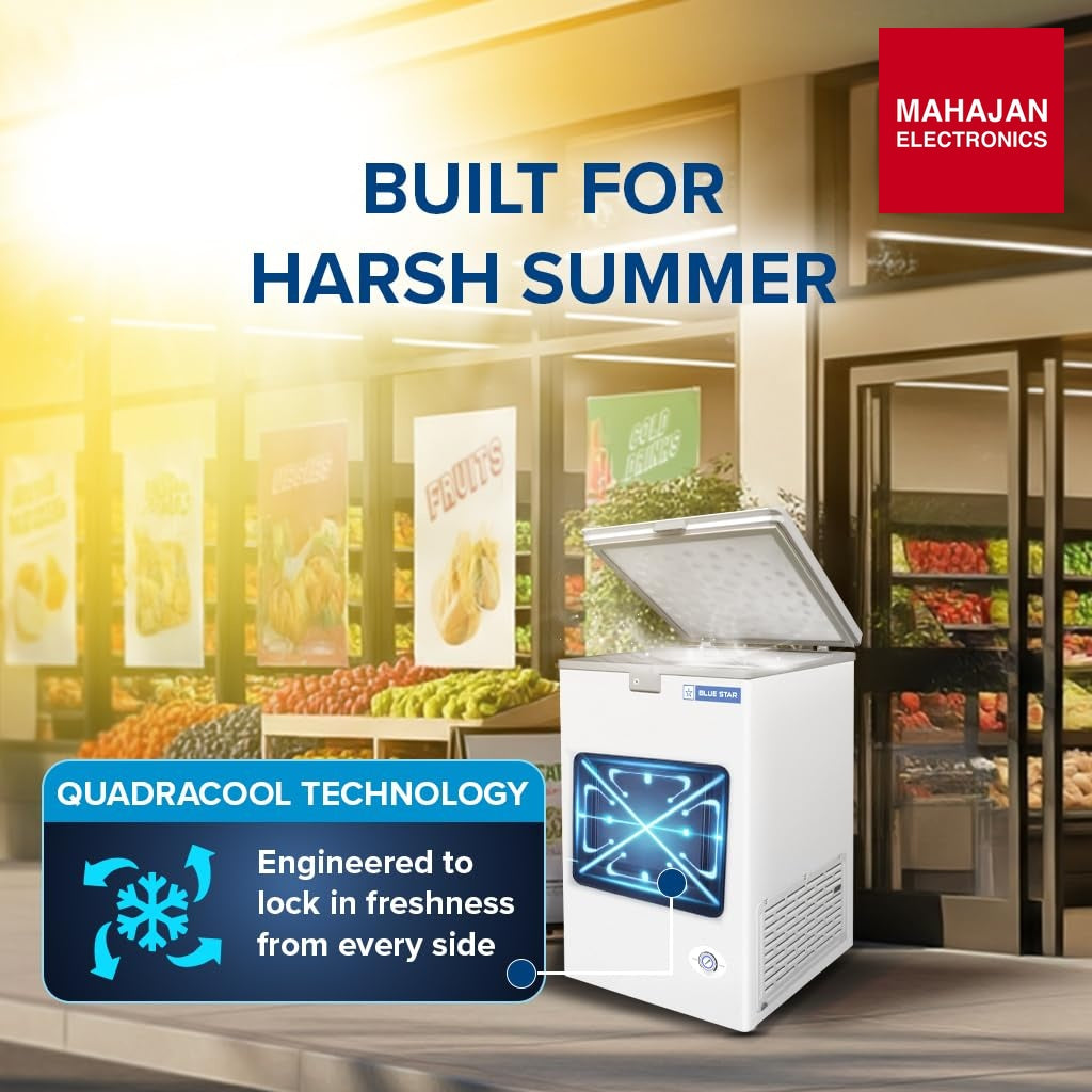 Blue Star HT2-N130 130L Double Door Deep Freezer ( 108L STORAGE)| R290 | 2 Star | White-Online Mahajan – Mahajan Electronics Online.