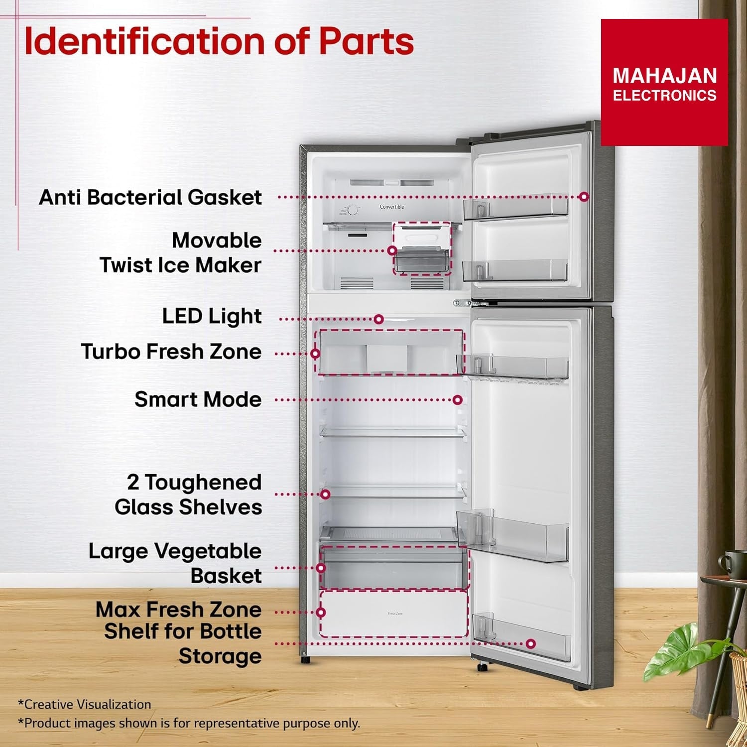 LG GLT2526XWDS 251 L, 2 Star, Frost-Free Smart Inverter Double Door Convertible Refrigerator ( Dazzle Steel – Mahajan Electronics Online.