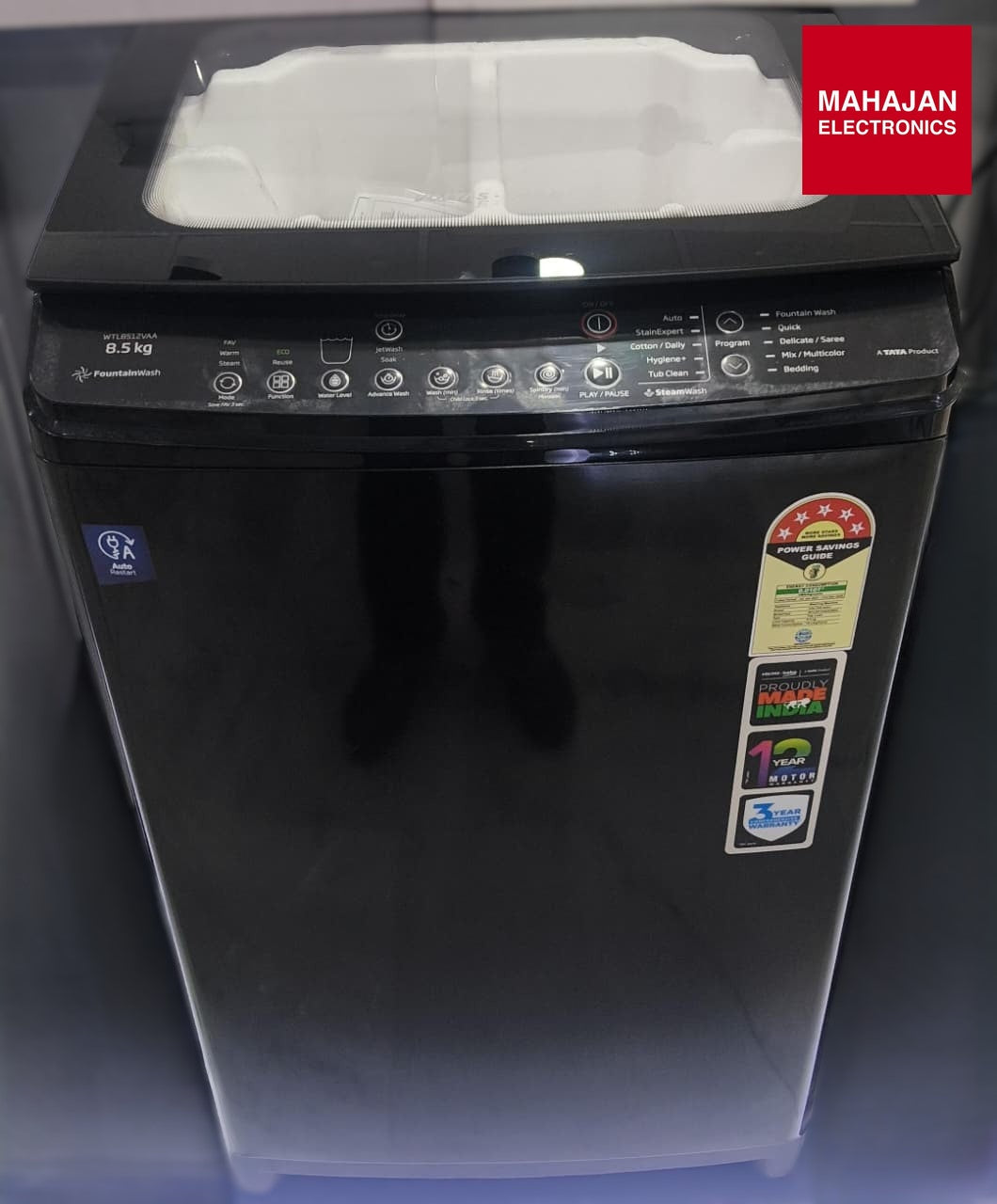 Voltas Beko WTL8512VAA/BPGJHD 8.5 Kg Fully Automatic Top Load Washing Machine | 5 Star | In-Built Heater | Black Voltas Beko