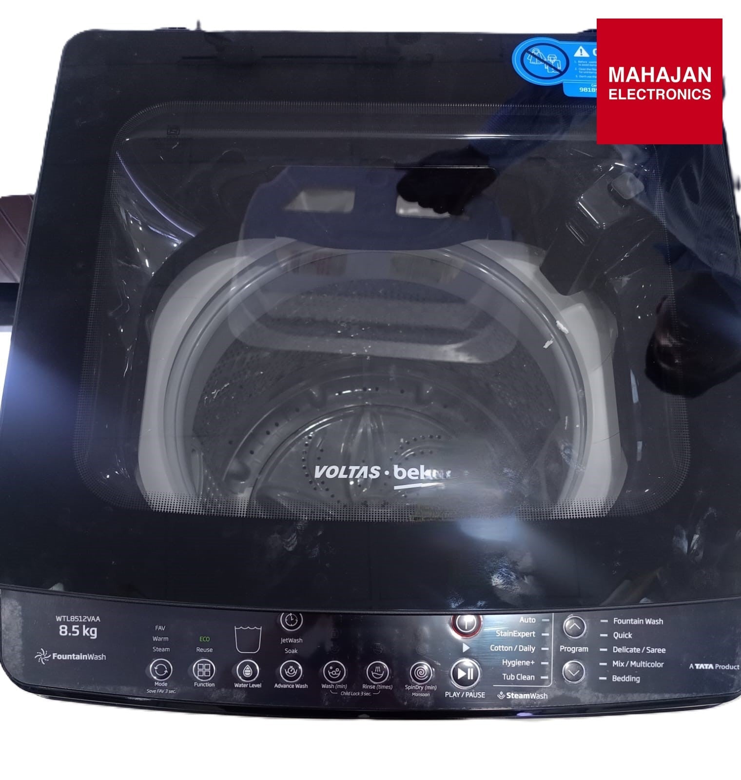 Voltas Beko WTL8512VAA/BPGJHD 8.5 Kg Fully Automatic Top Load Washing Machine | 5 Star | In-Built Heater | Black Voltas Beko