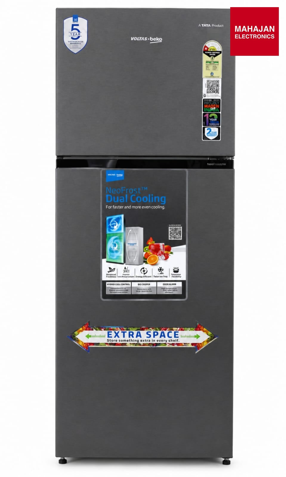 Voltas Beko RFF334D /1WPV100RXBD 283L 1 Star Frost Free Double Door Refrigerator | Wooden Black | ProSmart Inverter Compressor Voltas Beko