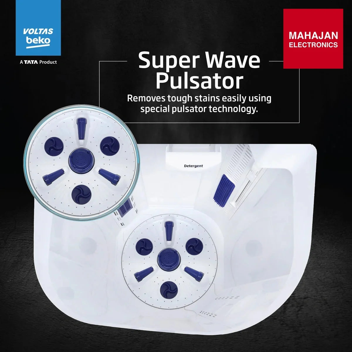 Voltas Beko WTT95UAA/BLSSWH5GFD 9.5 Kg Semi Automatic Top Load Washing Machine | 5 Star | Super Wave Pulsator | Color Blue Voltas Beko