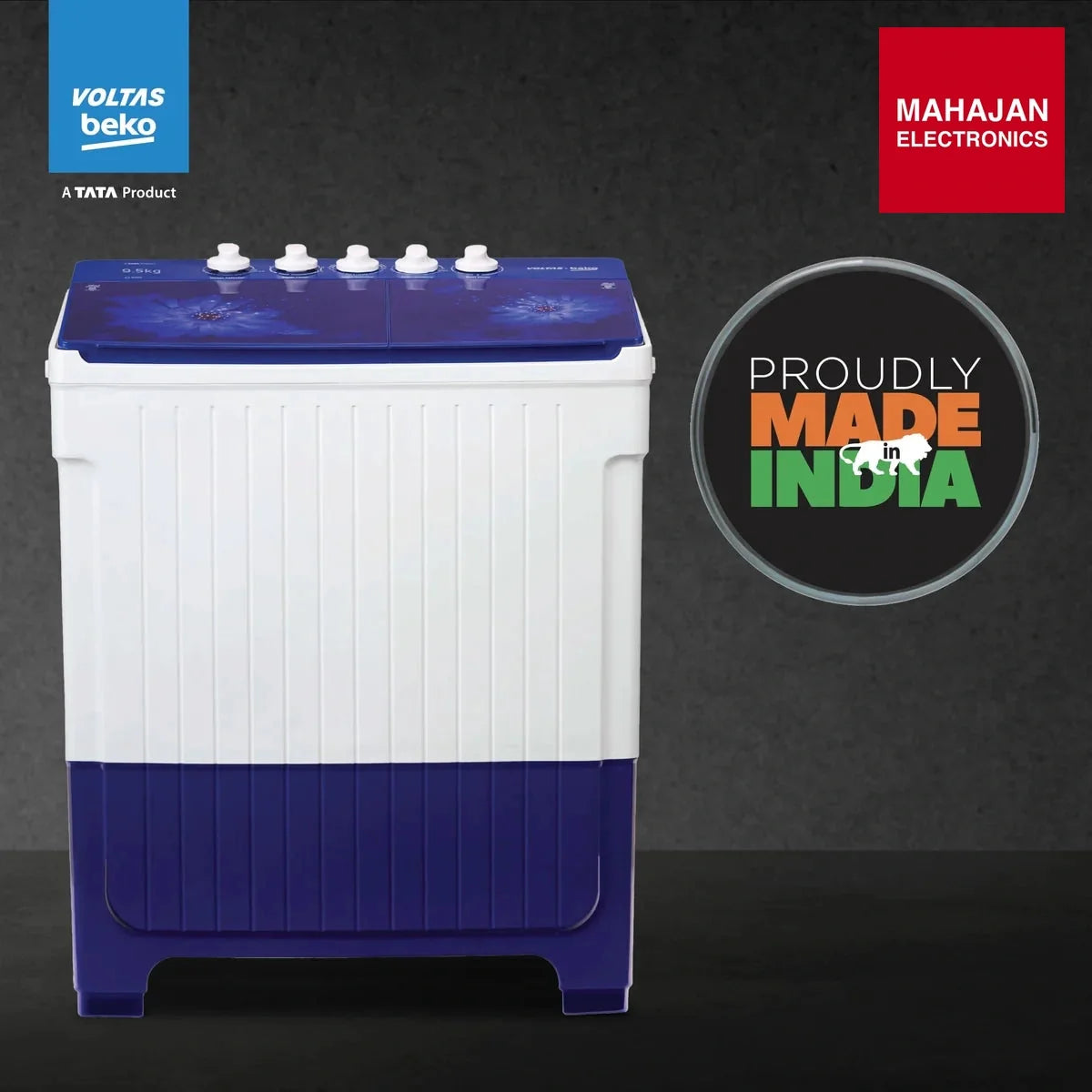 Voltas Beko WTT95UAA/BLSSWH5GFD 9.5 Kg Semi Automatic Top Load Washing Machine | 5 Star | Super Wave Pulsator | Color Blue Voltas Beko