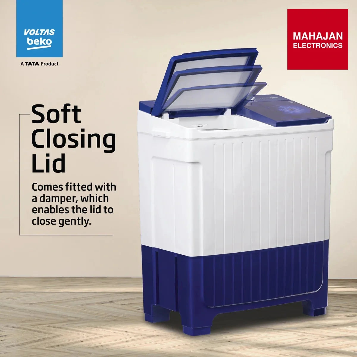 Voltas Beko WTT95UAA/BLSSWH5GFD 9.5 Kg Semi Automatic Top Load Washing Machine | 5 Star | Super Wave Pulsator | Color Blue Voltas Beko