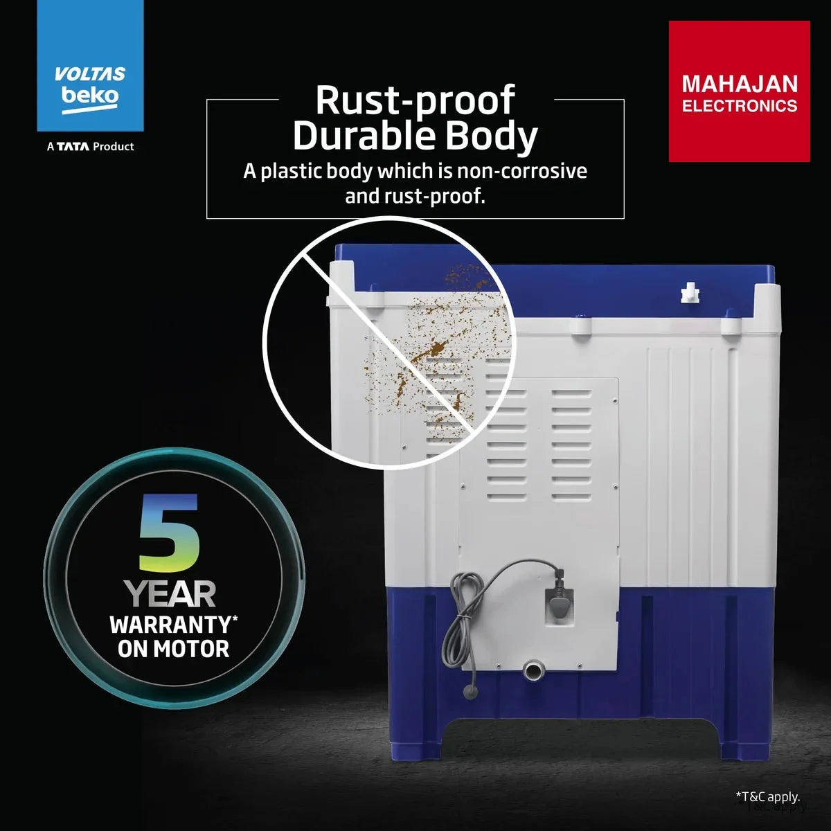 Voltas Beko WTT95UAA/BLSSWH5GFD 9.5 Kg Semi Automatic Top Load Washing Machine | 5 Star | Super Wave Pulsator | Color Blue Voltas Beko