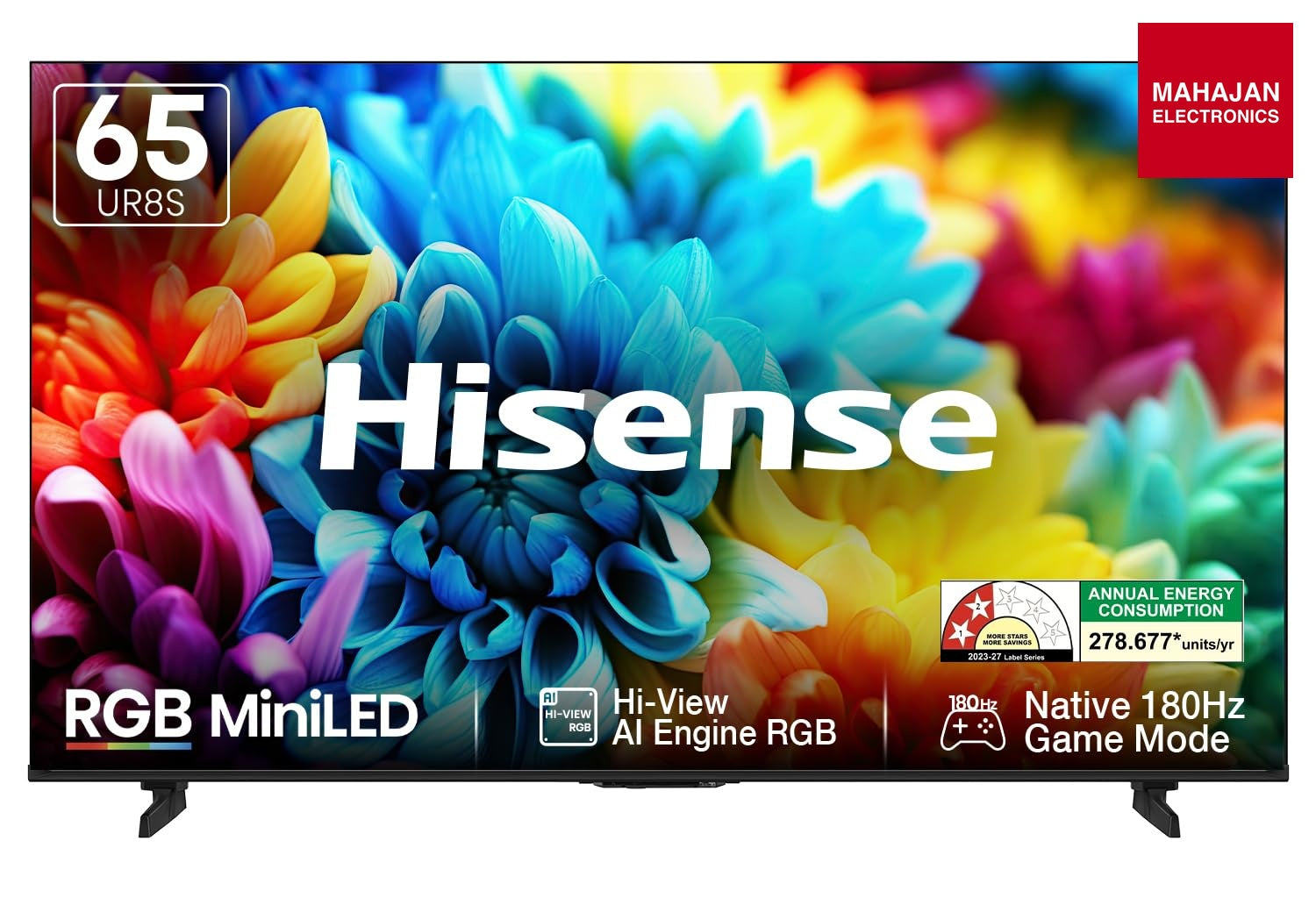 Hisense 65 Inch 65UR8S | RGB MiniLED | Hi-View AI Engine RGB | Native 180Hz Game Mode | Up to 3500 nits Peak Brightness | IMAX Enhanced | 2.1.2 Multi-Channel Surround | AI RGB Light Sensor Hisense