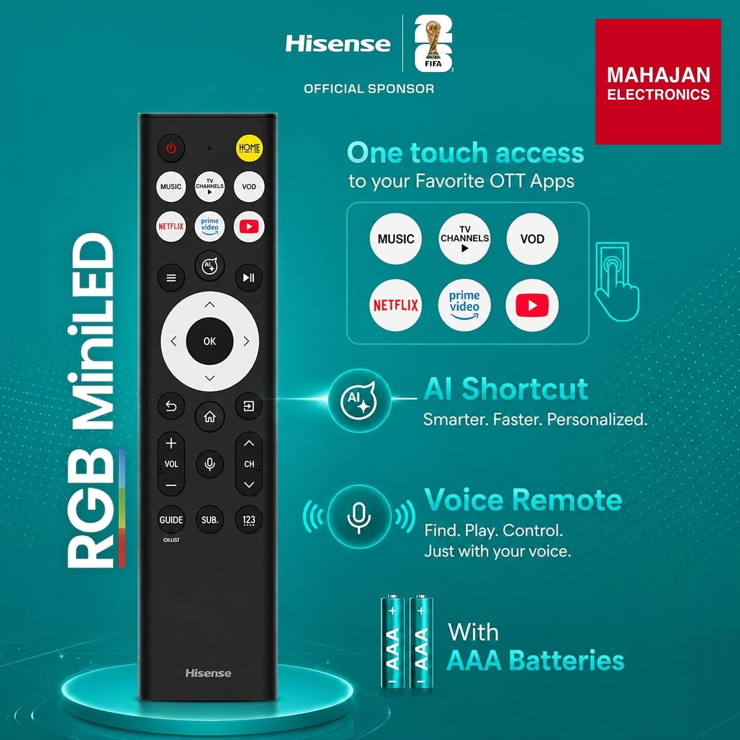 Hisense 65 Inch 65UR8S | RGB MiniLED | Hi-View AI Engine RGB | Native 180Hz Game Mode | Up to 3500 nits Peak Brightness | IMAX Enhanced | 2.1.2 Multi-Channel Surround | AI RGB Light Sensor Hisense