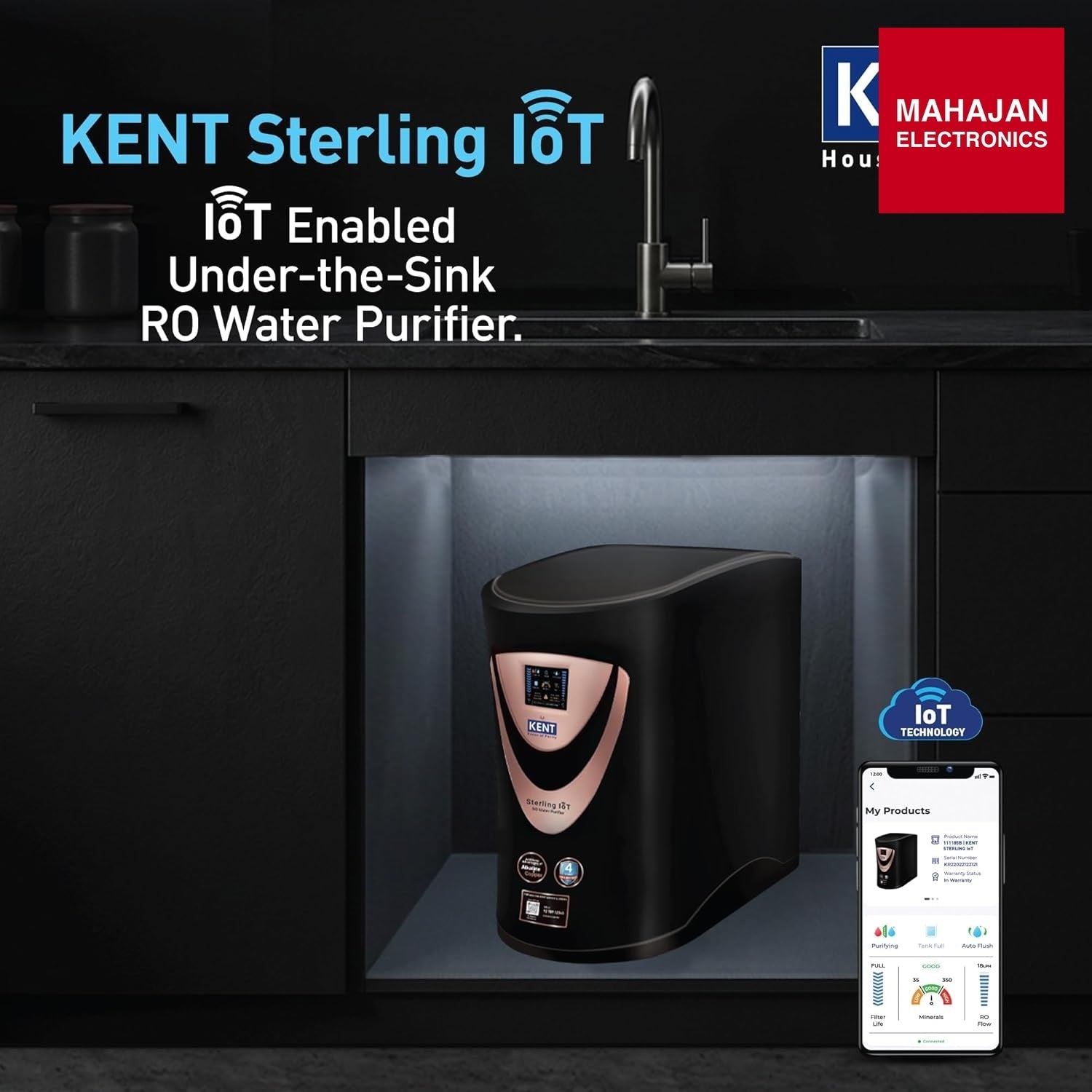KENT Sterling IoT Under-Counter RO Water Purifier with Wi-Fi, Alkaline & Copper, 6L Kent