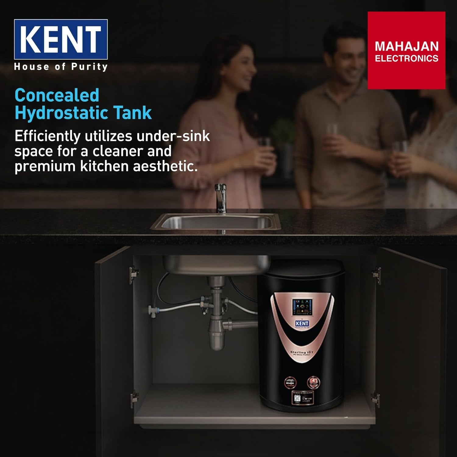 KENT Sterling IoT Under-Counter RO Water Purifier with Wi-Fi, Alkaline & Copper, 6L Kent