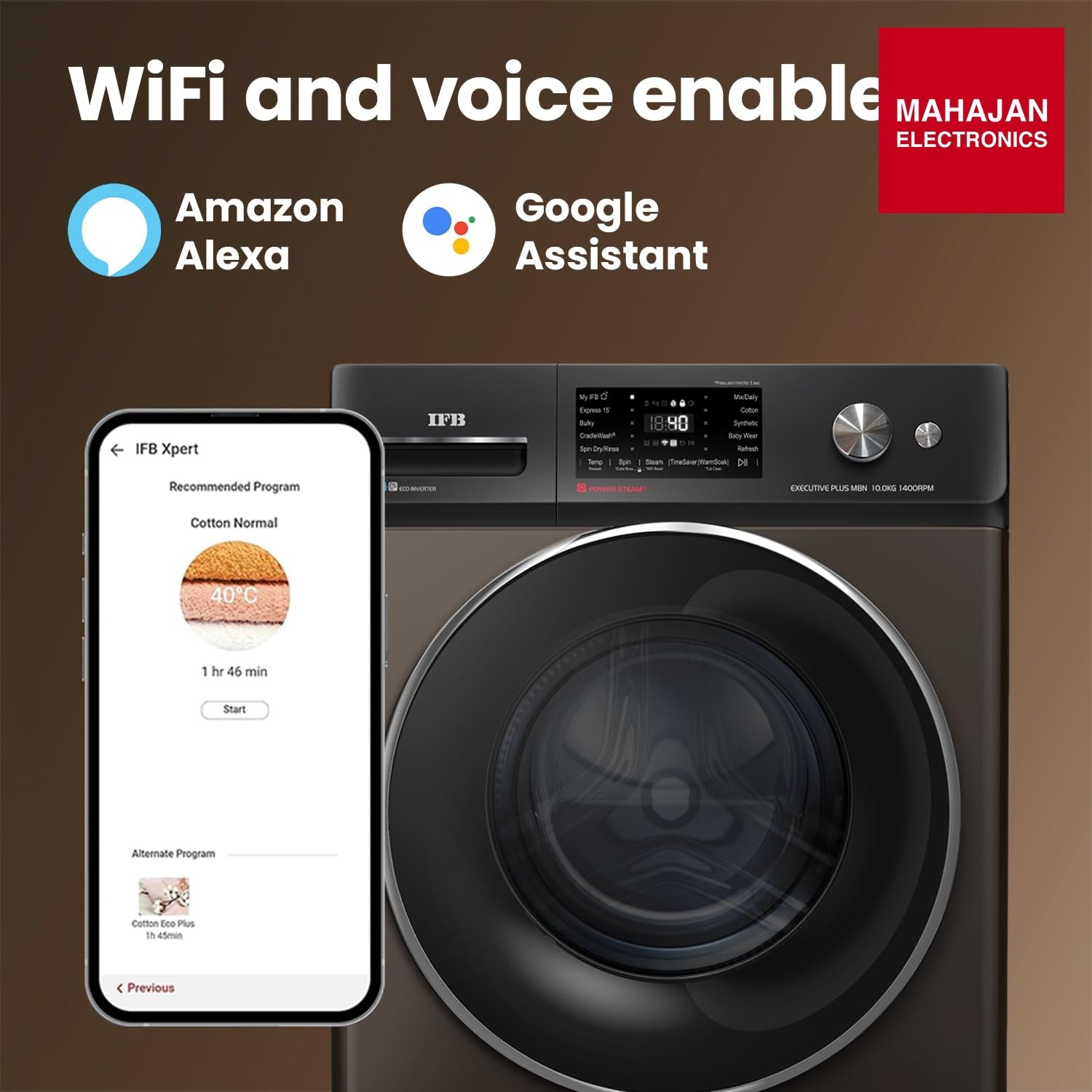 IFB EXECUTIVE PLUS MBN 1014K CMS 10 Kg 5 Star, DeepClean® Technology, AI Powered, WiFi, Fully Automatic Front Load Washing Machine (PowerSteam®,9 Swirl, Steam Refresh, Inbuilt Heater, Eco Inverter, Mocha) IFB