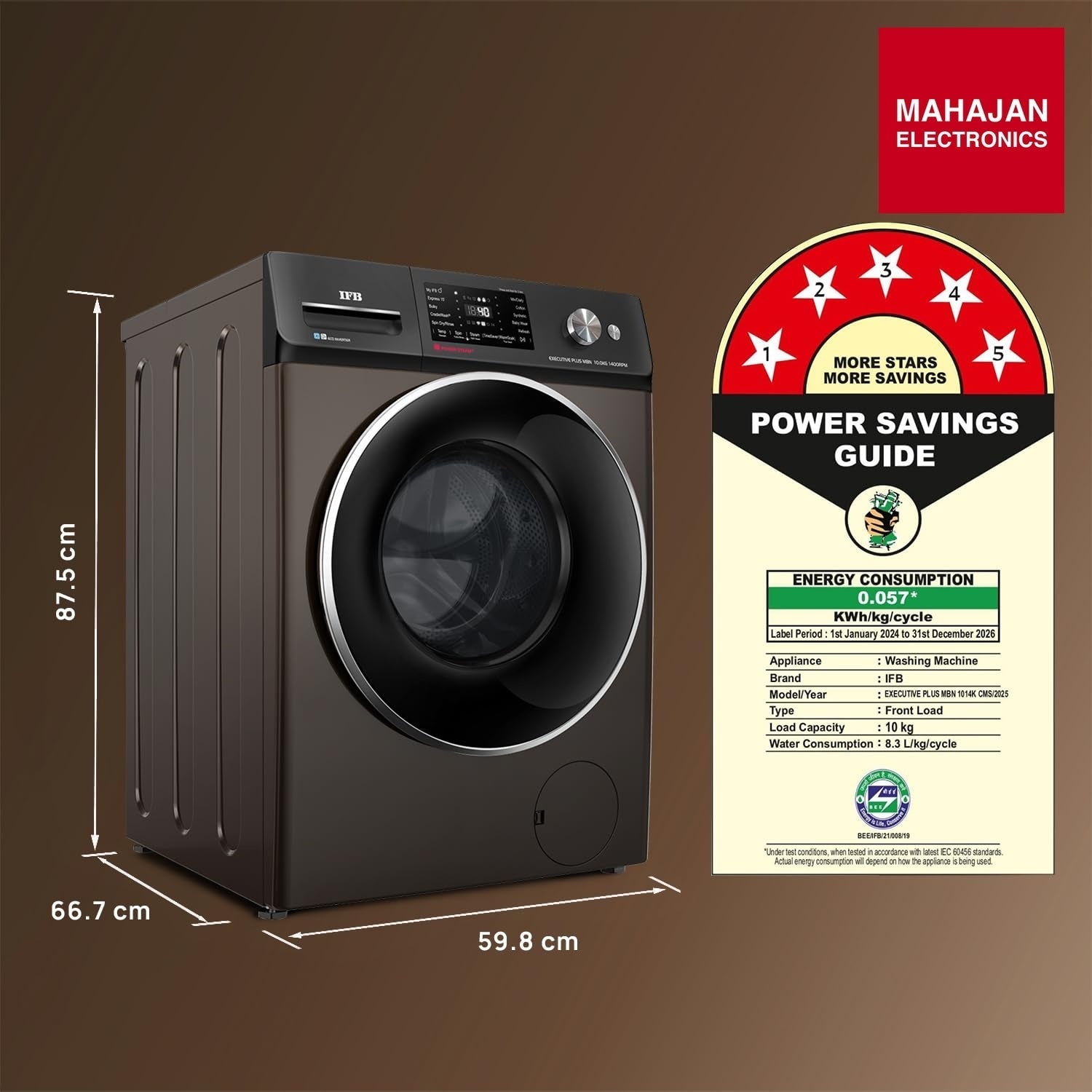 IFB EXECUTIVE PLUS MBN 1014K CMS 10 Kg 5 Star, DeepClean® Technology, AI Powered, WiFi, Fully Automatic Front Load Washing Machine (PowerSteam®,9 Swirl, Steam Refresh, Inbuilt Heater, Eco Inverter, Mocha) IFB