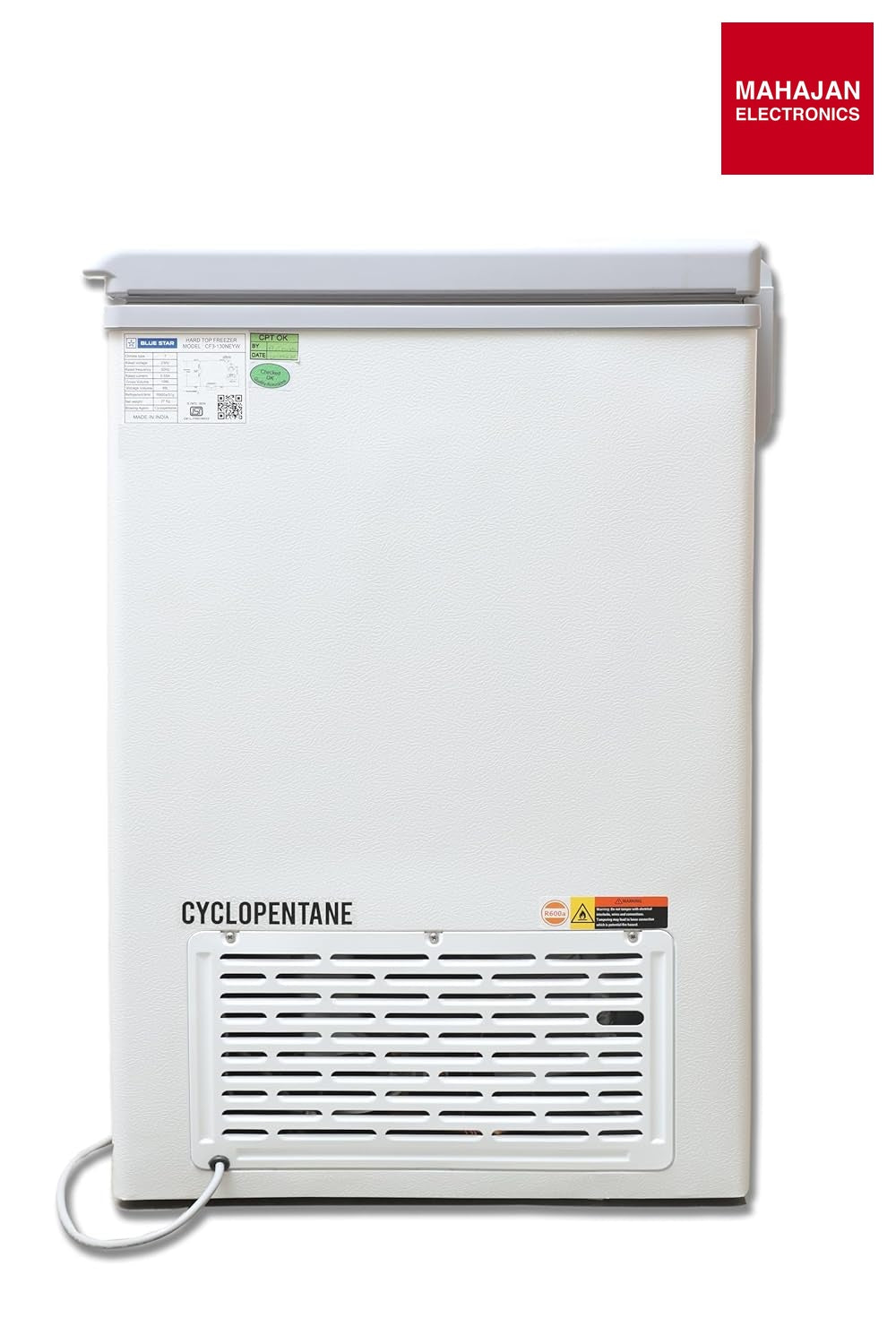 Blue Star CF3-130NPYW-RDEYN 130 Litre Chest Freezer (White, 3 Star, R600A Refrigerant, Single Door, Manual – Mahajan Electronics Online.