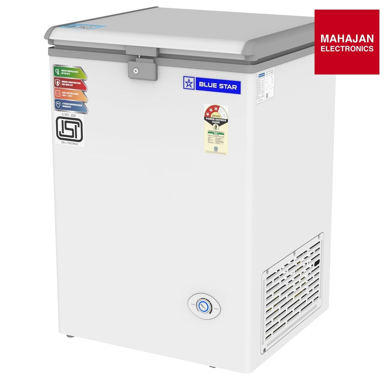 Blue Star CF3-130NPYW-RDEYN 130 Litre Chest Freezer (White, 3 Star, R600A Refrigerant, Single Door, Manual – Mahajan Electronics Online.