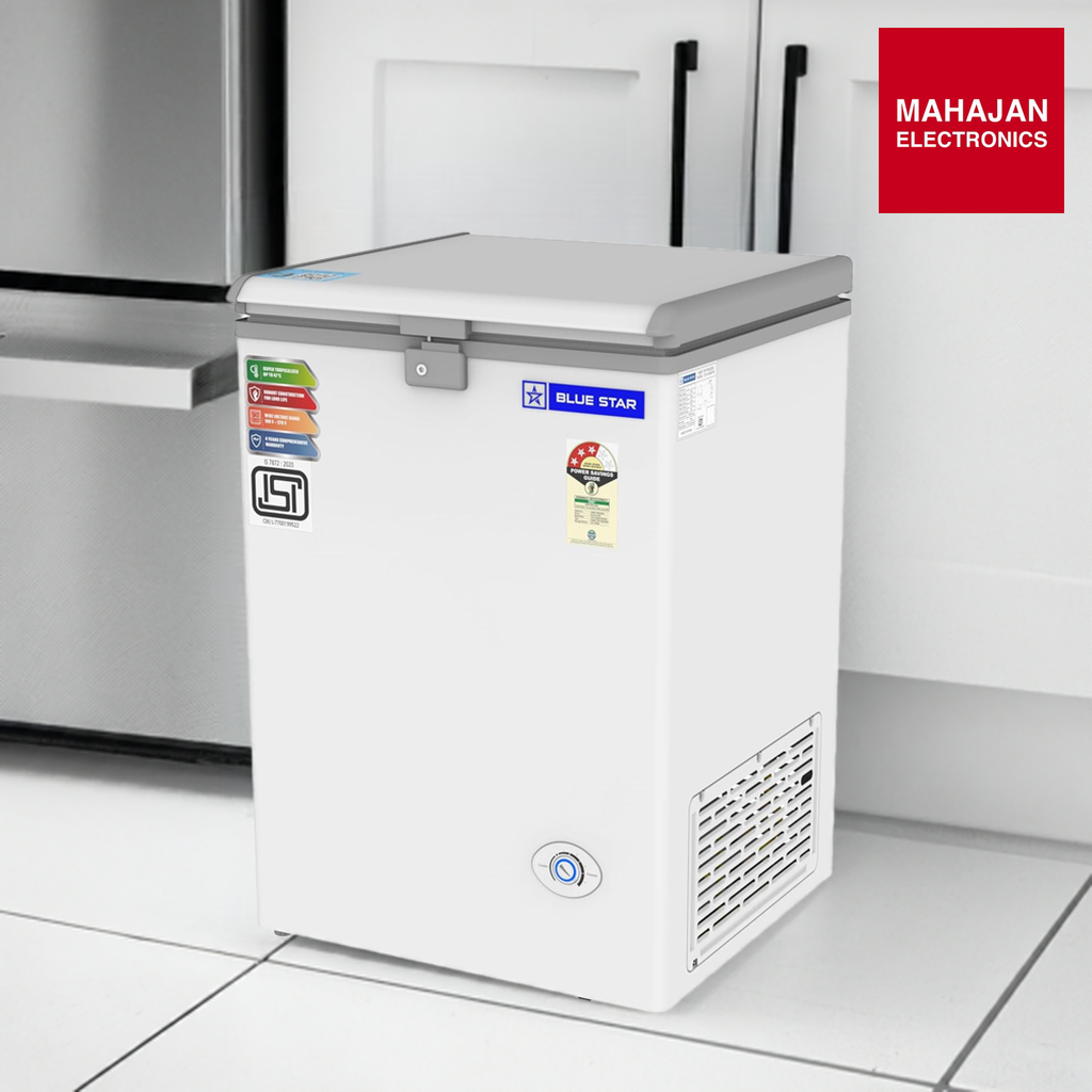 Blue Star CF3-130NPYW-RDEYN 130 Litre Chest Freezer (White, 3 Star, R600A Refrigerant, Single Door, Manual – Mahajan Electronics Online.