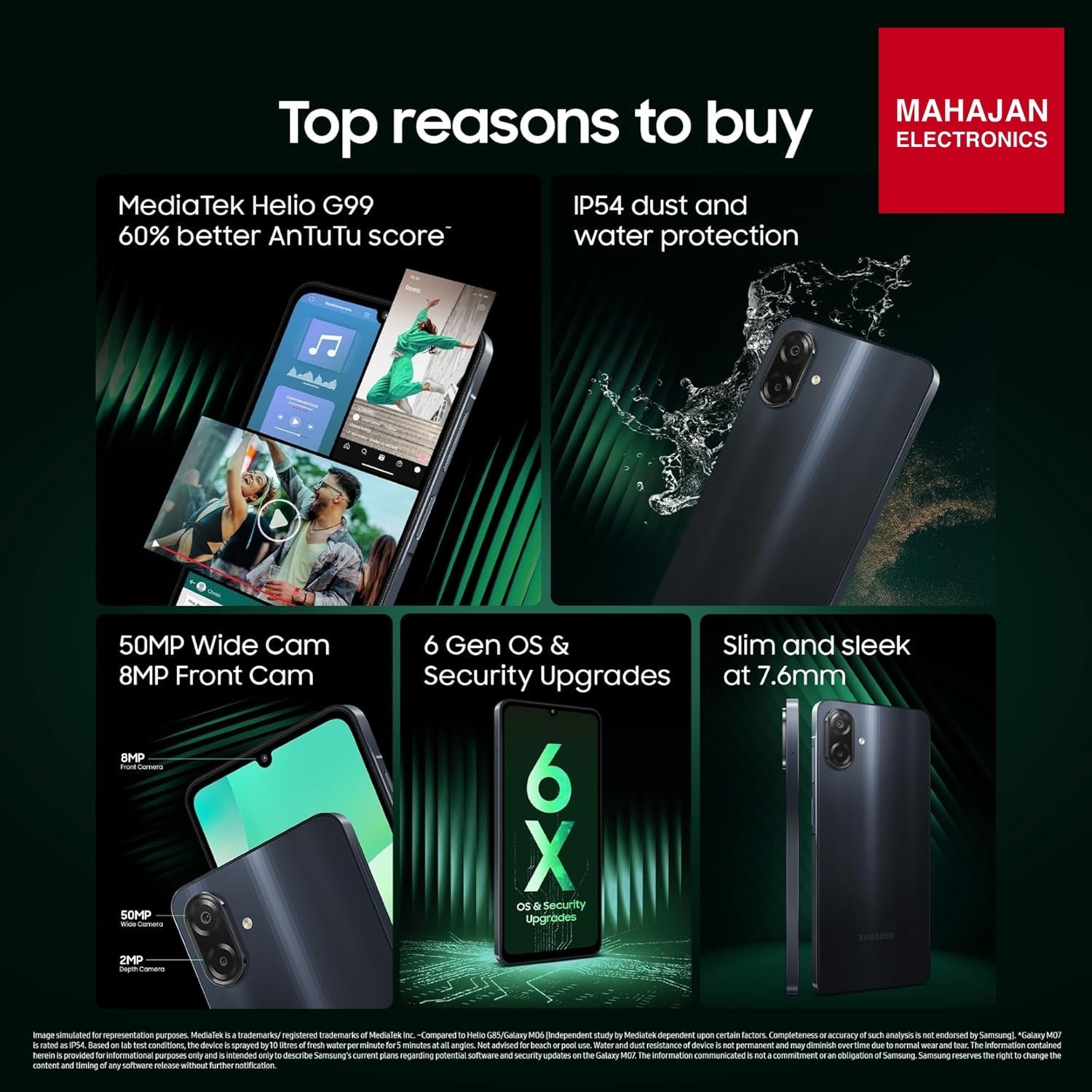 Samsung Galaxy M07 Mobile (Black, 4GB RAM, 64GB Storage) | MediaTek Helio G99 | AnTuTu 624K | IP54| 50MP – Mahajan Electronics Online.