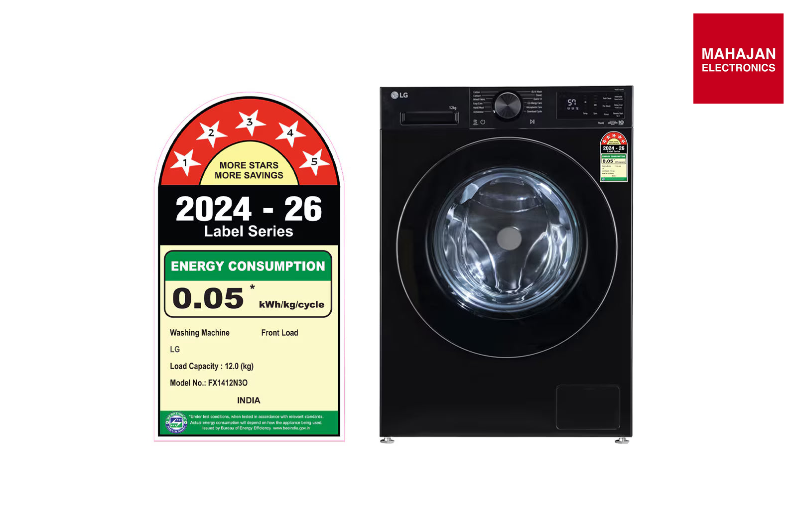 LG FX1412N3O 12 KG Front Load Washing Machine, AI Direct Drive™, 6 Motion DD, Steam, Onyx Black, 5 Star LG – Mahajan Electronics Online.