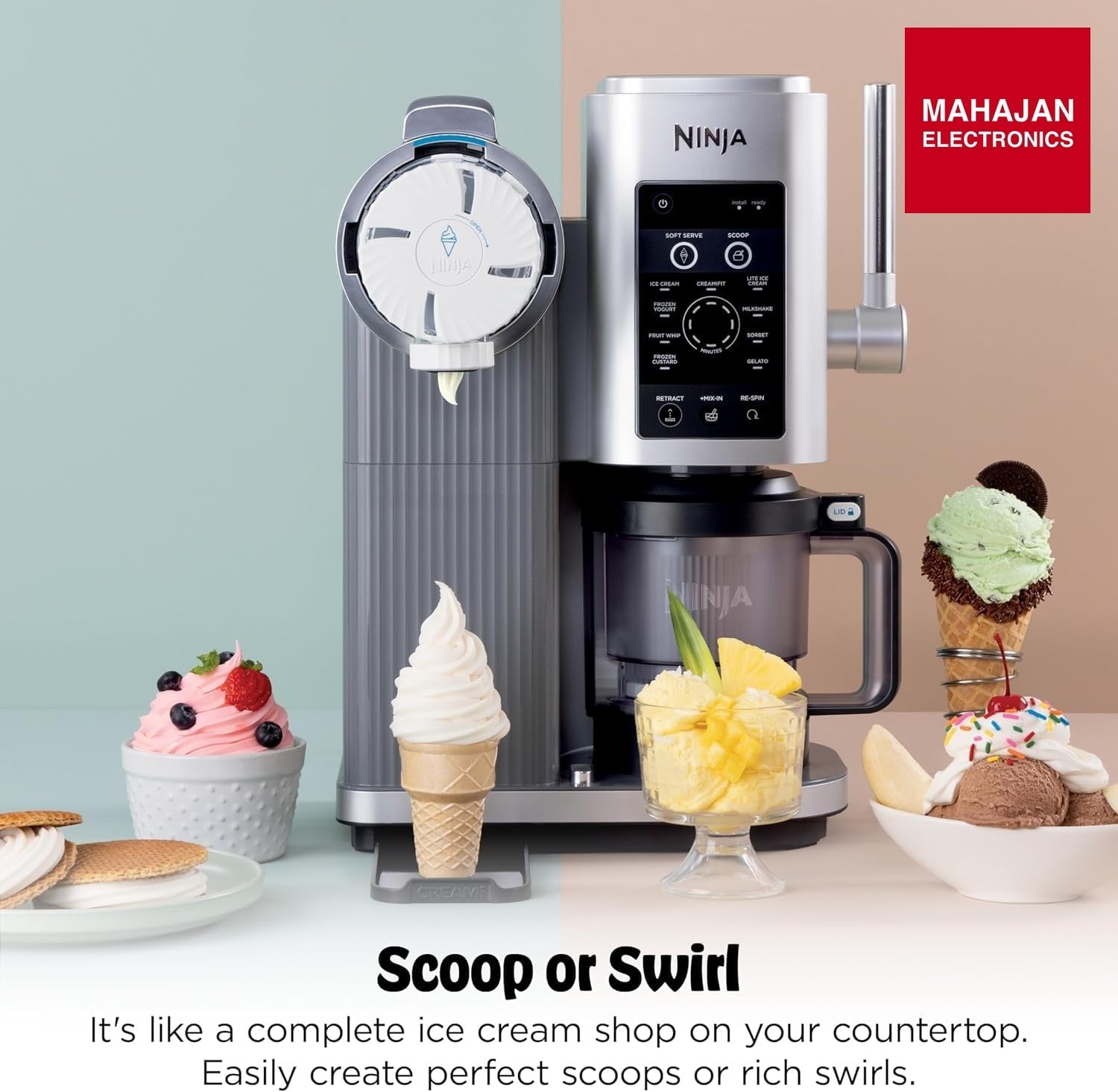 Ninja NC701EU CREAMi Scoop & Swirl Ice Cream Maker and Ice Cream Yogurt Maker with 2 Tubs, 13 Functions – Mahajan Electronics Online.