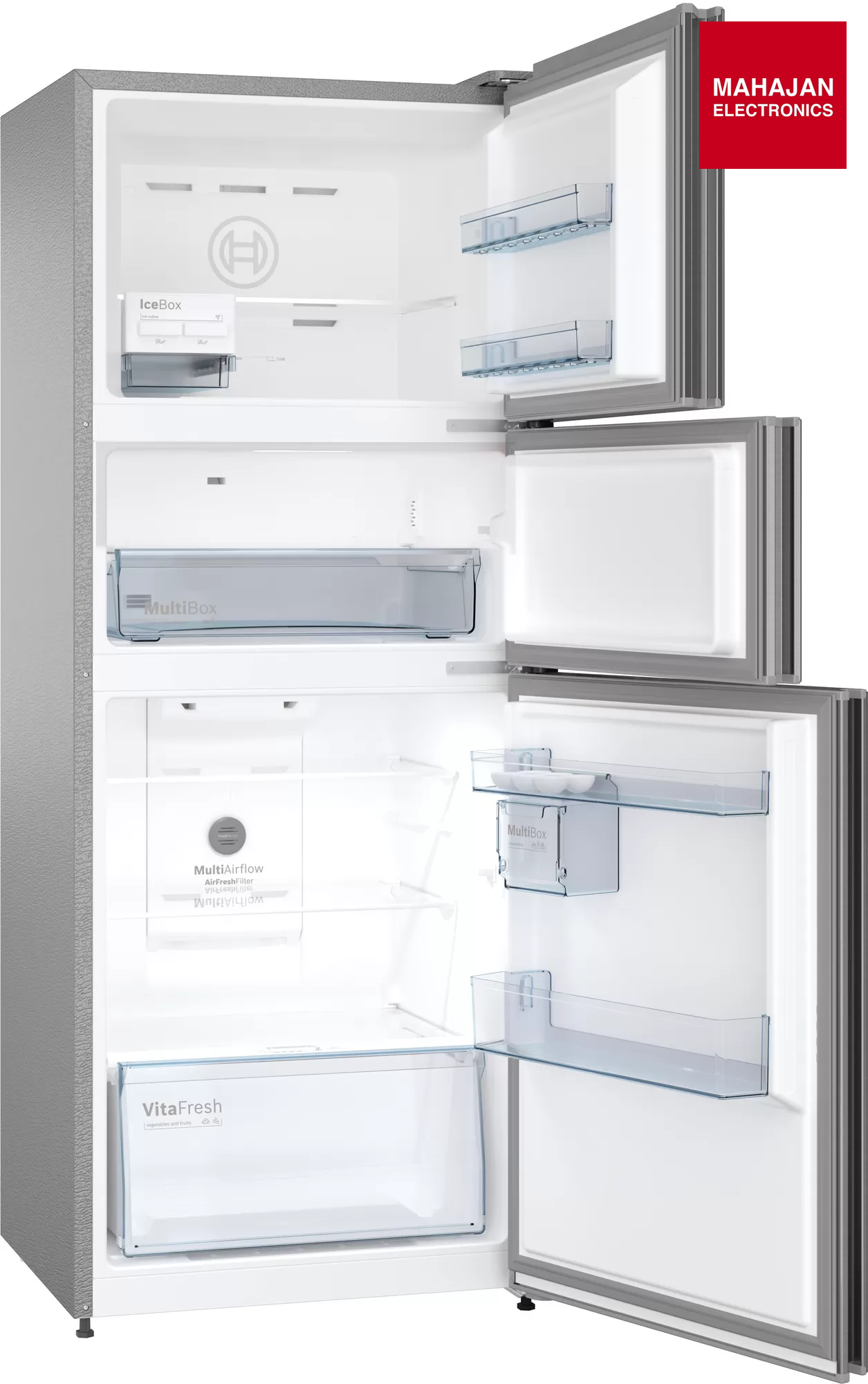 Bosch CMC33K05NI Serie 4 332 Litres Frost Free Vario Inverter Triple Door Refrigerator (MultiAirflow System,  Smoky Steel) Bosch
