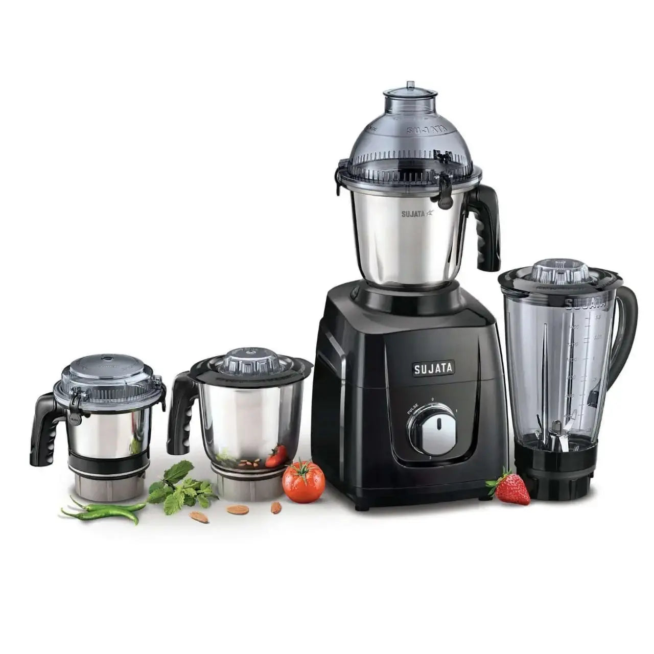 SUJATA MG03- Black 1000W Mixer Grinder (3 Jars steel & 1 Jar Glass, Black) Mahajan Electronics Online