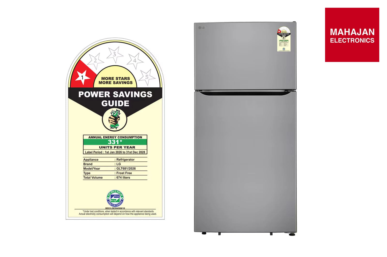 LG GLT6816ODPZ 674L Double Door Refrigerator with Smart Inverter Compressor and Multi-Air Flow, Shiny Steel Finish, 1 Star secondary product image with Mahajan Electronics logo