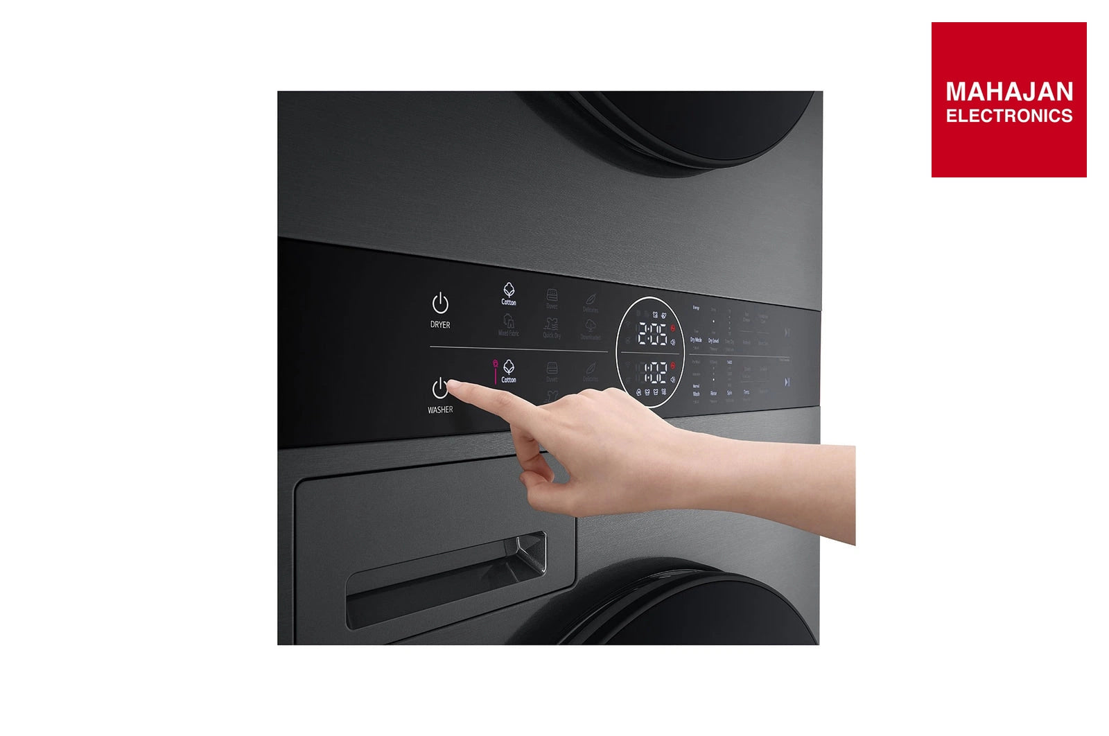 LG FWT1310PB 13 kg (Wash) / 10 kg (Dry) WashTower™ with AI Direct Drive™, Dual Inverter Heat Pump™, Platinum Black, 5 Star secondary product image with Mahajan Electronics logo