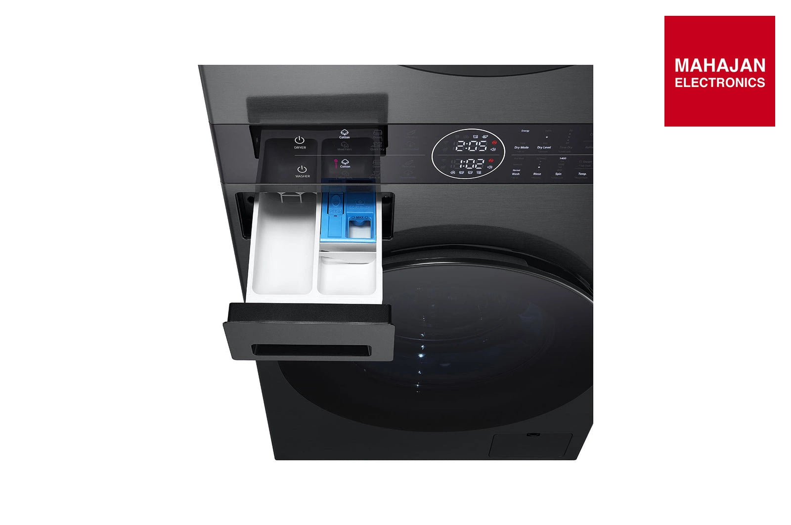 LG FWT1310PB 13 kg (Wash) / 10 kg (Dry) WashTower™ with AI Direct Drive™, Dual Inverter Heat Pump™, Platinum Black, 5 Star secondary product image with Mahajan Electronics logo