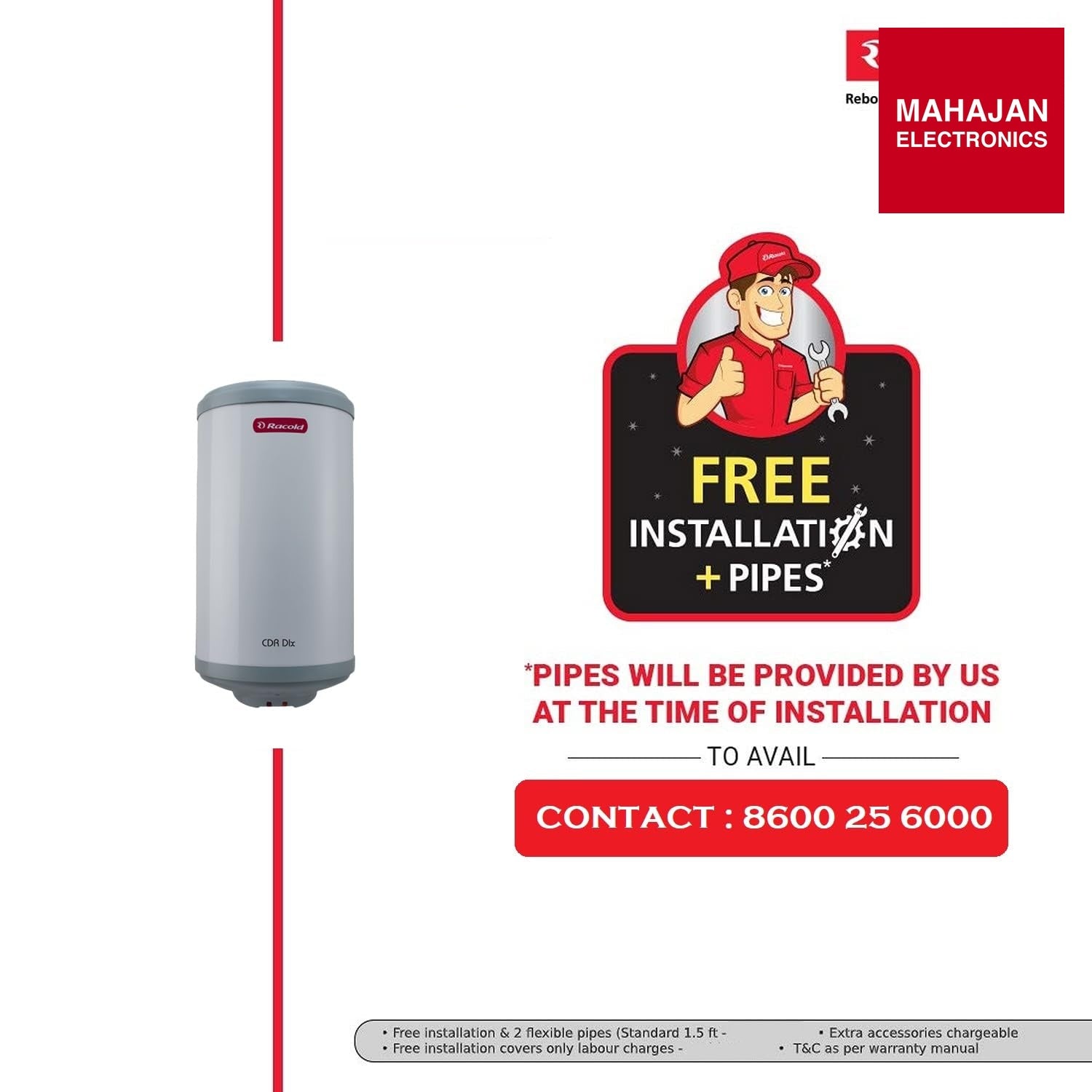 Racold CDR DLX 35L 5-Star Vertical Geyser | Titanium Plus | Free Installation &amp; Pipes | Mahajan Electronics Delhi NCR Racold