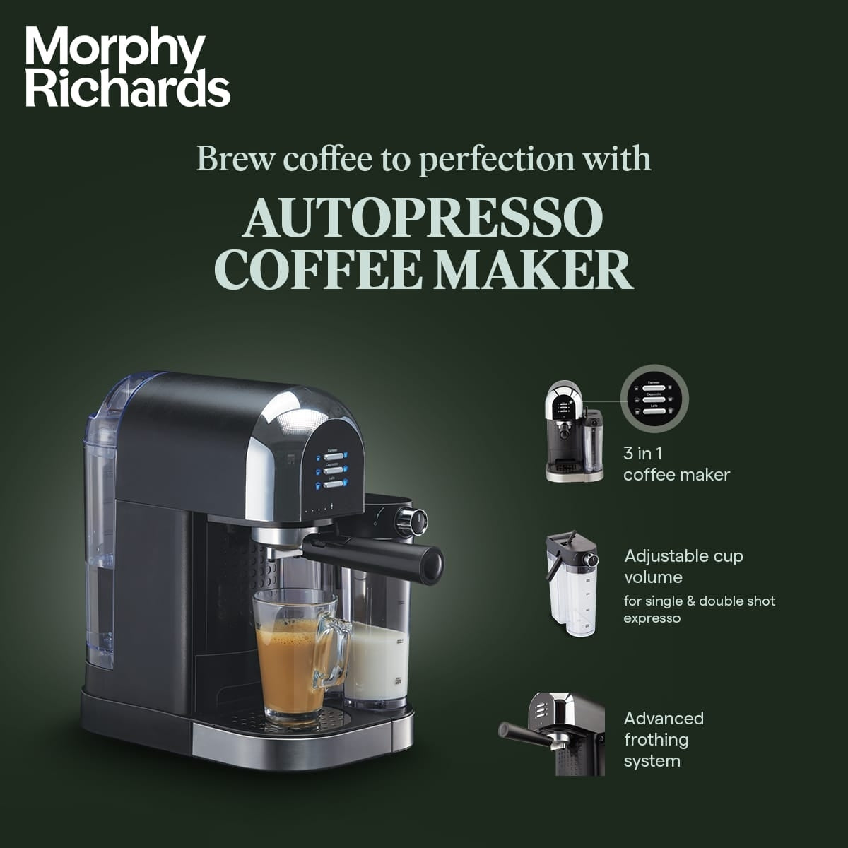 Morphy Richards Autopresso 1350 W Milk Frother and Coffee Maker Black - Mahajan Electronics Online