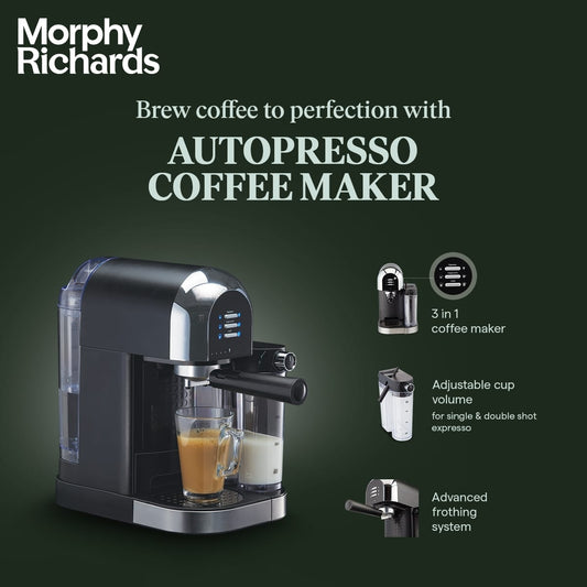 Morphy Richards Autopresso 1350 W Milk Frother and Coffee Maker Black - Mahajan Electronics Online