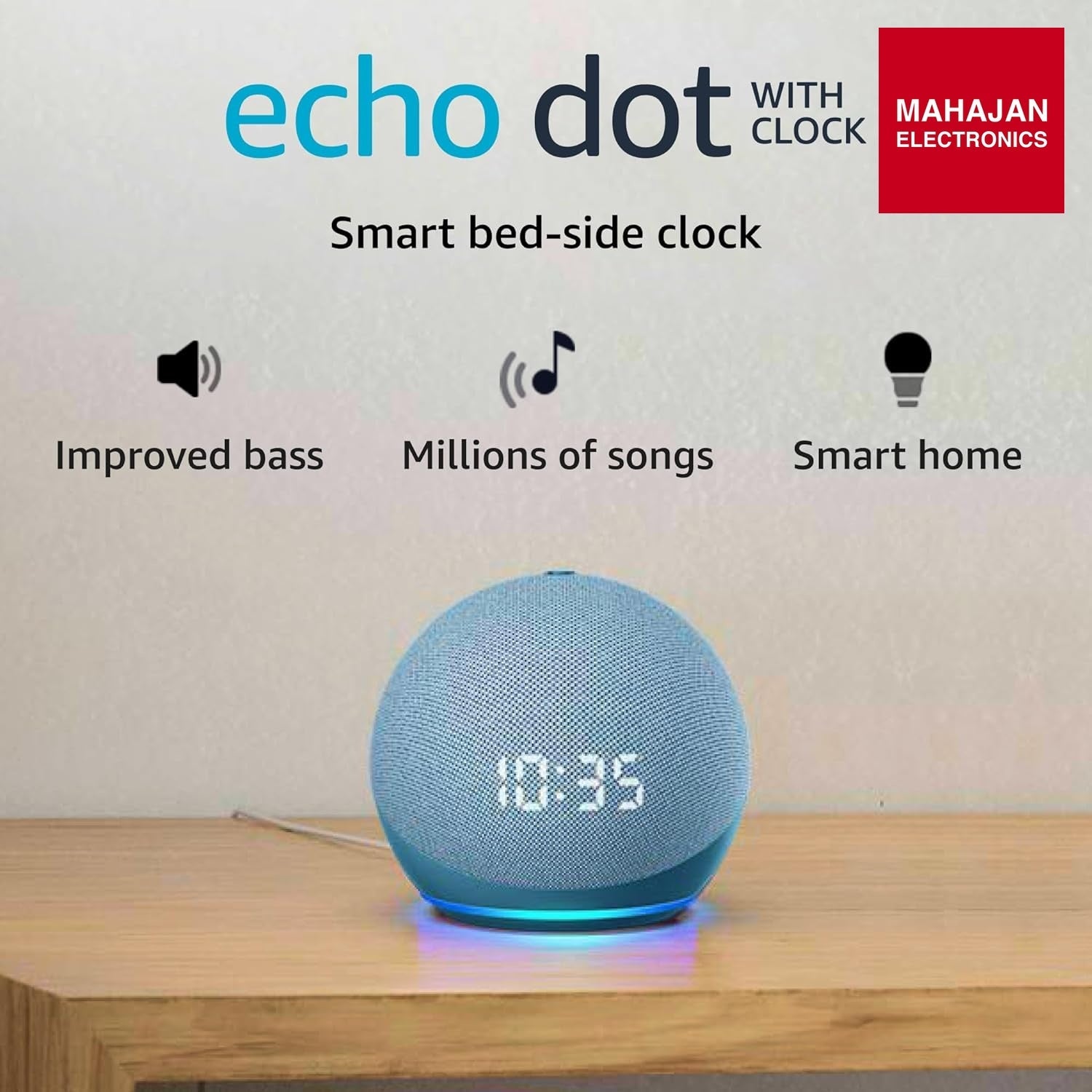 Amazon Echo Dot 4th Gen with clock | Smart speaker with powerful bass, LED display and Alexa (Blue) Amazon
