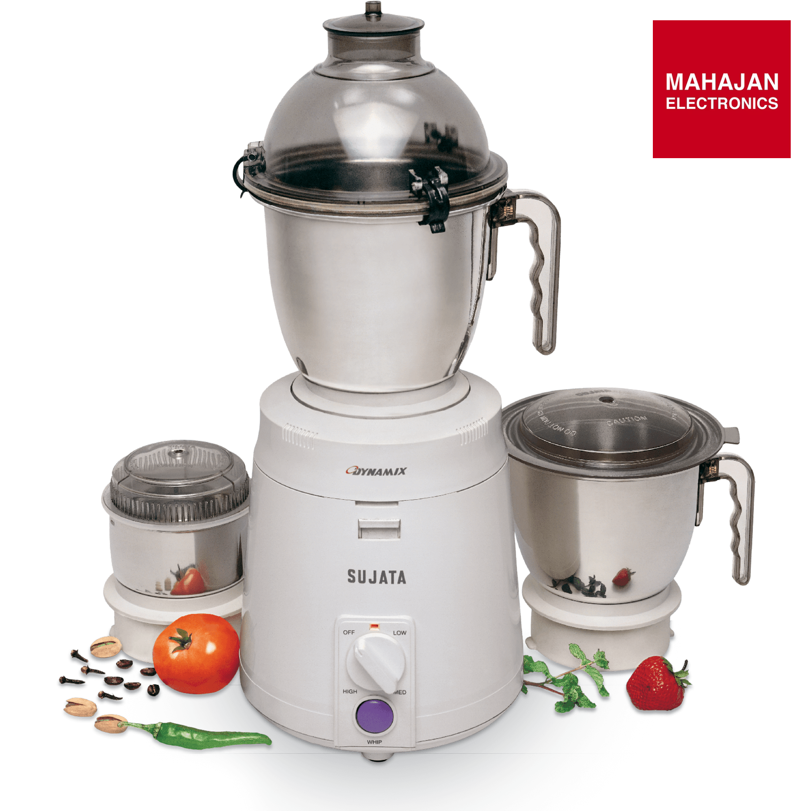 Sujata Dynamix 900-Watt Mixer Grinder | 3 Stainless Steel Jars | 22000 RPM | Wet, Dry & Chutney Grinding | Shock-Proof | White Sujata