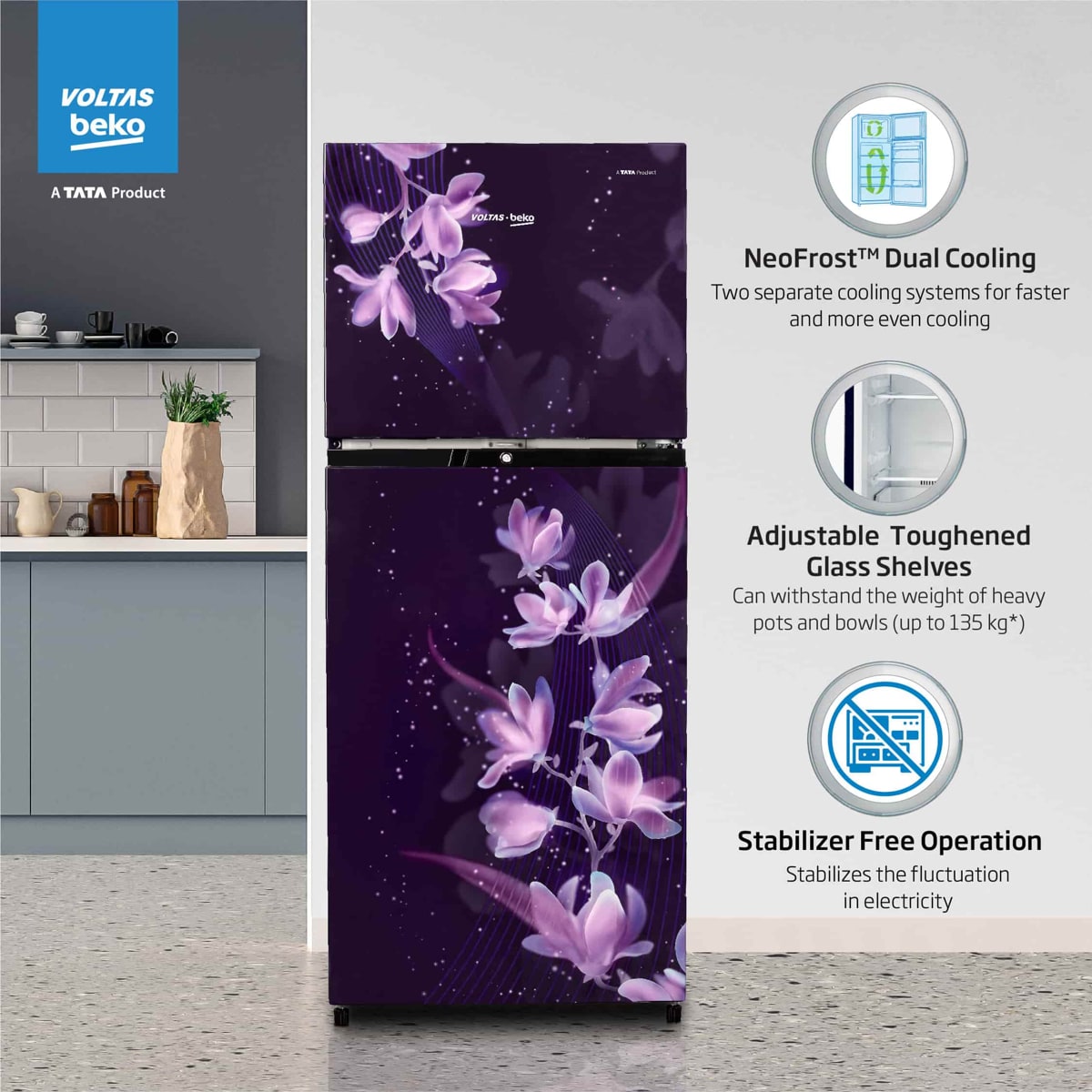 Voltas Beko RFF270C/WPNPR0I0000GD 230 L, 3 Star, Double Door Frost Free Refrigerator (Nightangle Purple) Voltas Beko RFF270C/WPNPR0I0000GD 230 L, 3 Star, Double Door Frost Free Refrigerator (Nightangle Purple)