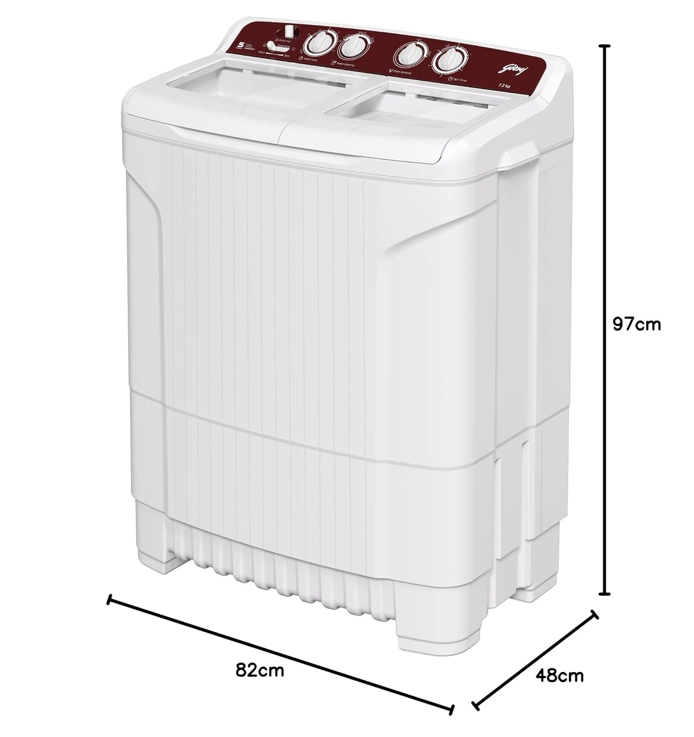 Godrej WS EDGE CLS+ 72 TN3 M WNRD 7.2 Kg Semi-Automatic Top Loading Washing Machine Appliance ( Wine Red ) (TOUHENED GLASS)-Online Mahajan Electronics