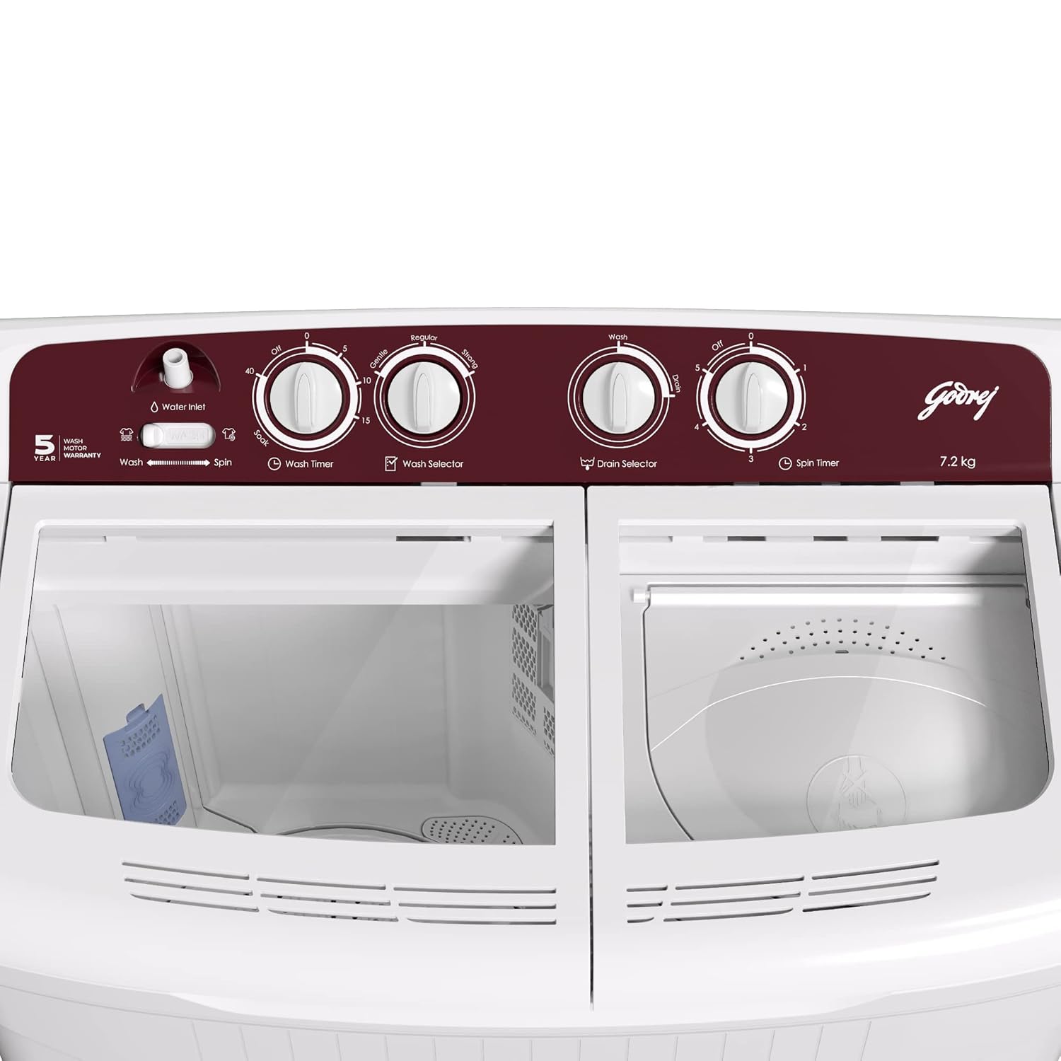 Godrej WS EDGE CLS+ 72 TN3 M WNRD 7.2 Kg Semi-Automatic Top Loading Washing Machine Appliance ( Wine Red ) (TOUHENED GLASS)