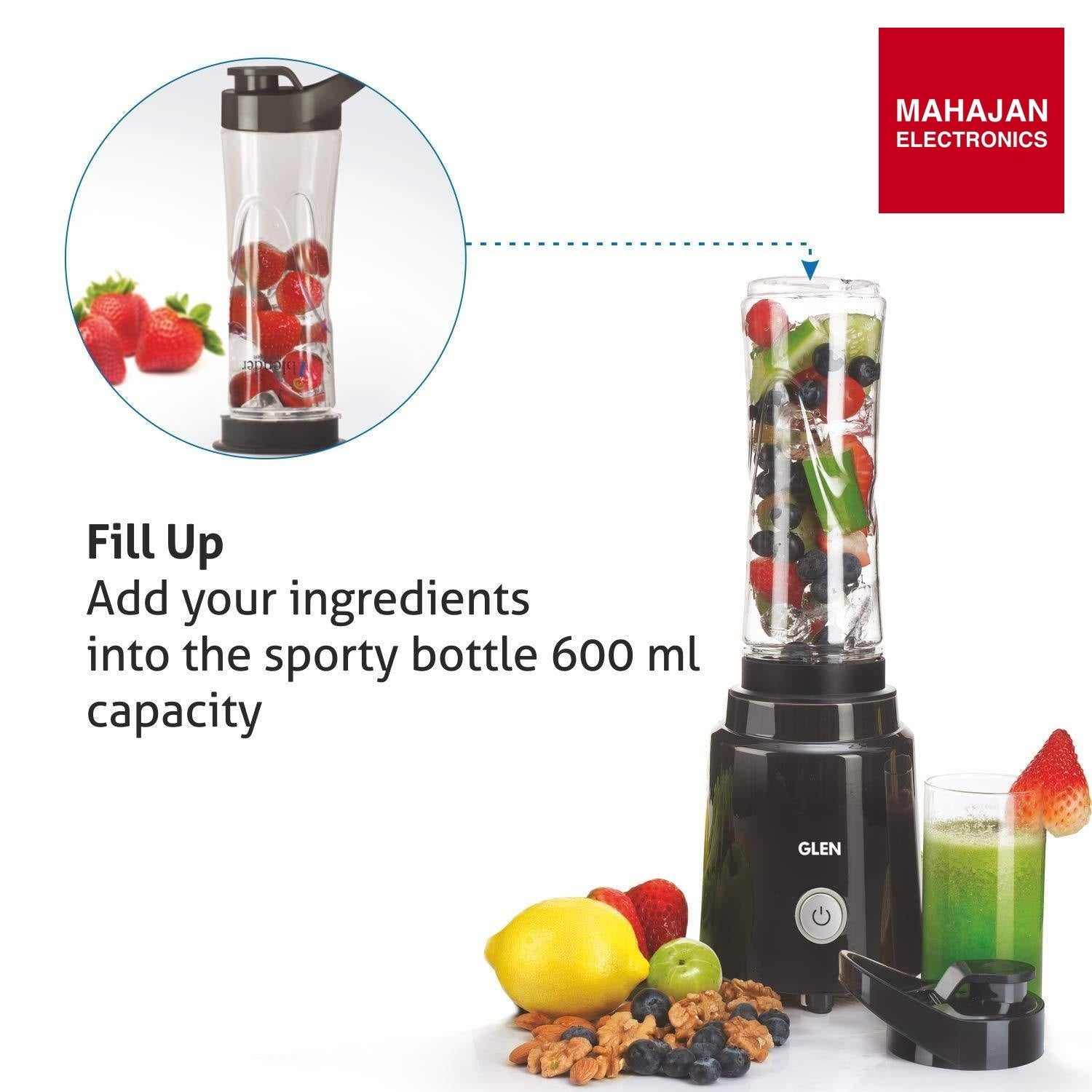 Glen SA 4047 Electric Blender (Black, 200W) | 600ml BPA-Free Bottle | One-Touch Blending | Mahajan Electronics Delhi NCR GLEN