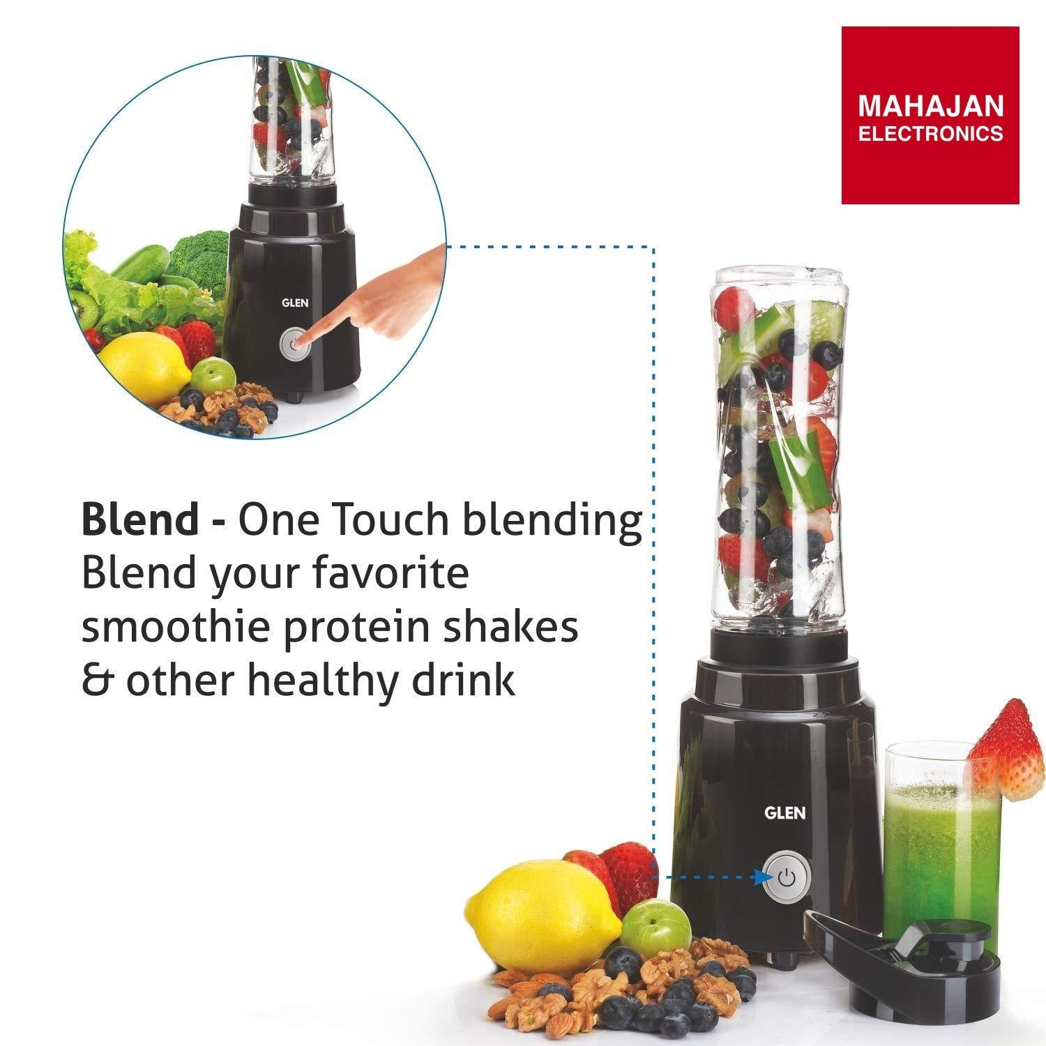 Glen SA 4047 Electric Blender (Black, 200W) | 600ml BPA-Free Bottle | One-Touch Blending | Mahajan Electronics Delhi NCR GLEN