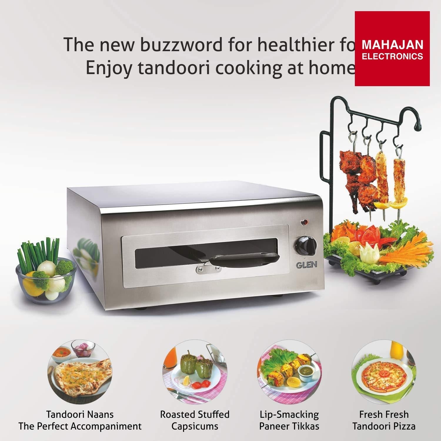 Glen Electric Tandoor 5014 | 1100 W Stainless Steel Body | Healthy Oil-Free Cooking | Mahajan Electronics Delhi NCR GLEN