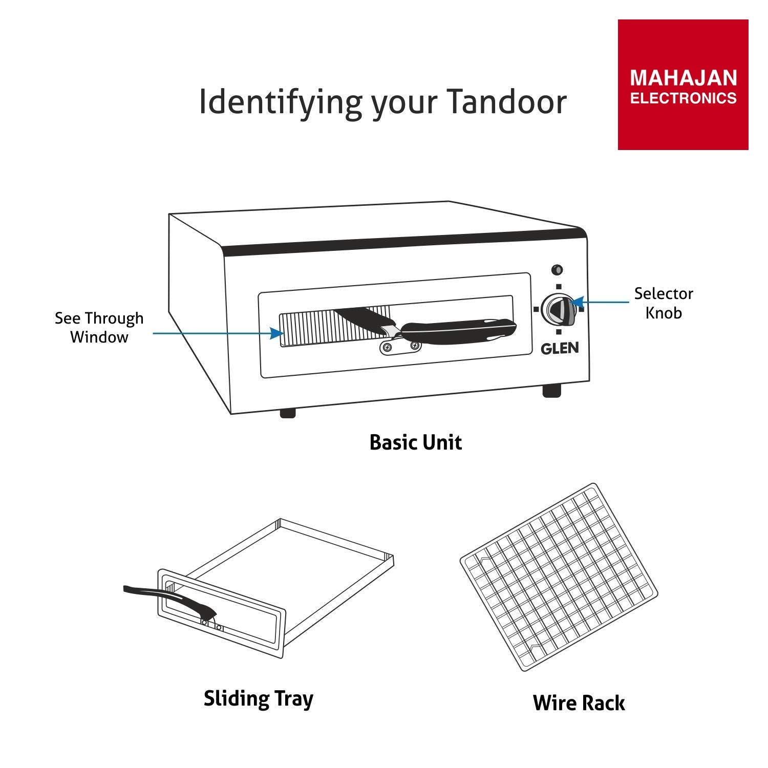 Glen Electric Tandoor 5014 | 1100 W Stainless Steel Body | Healthy Oil-Free Cooking | Mahajan Electronics Delhi NCR GLEN