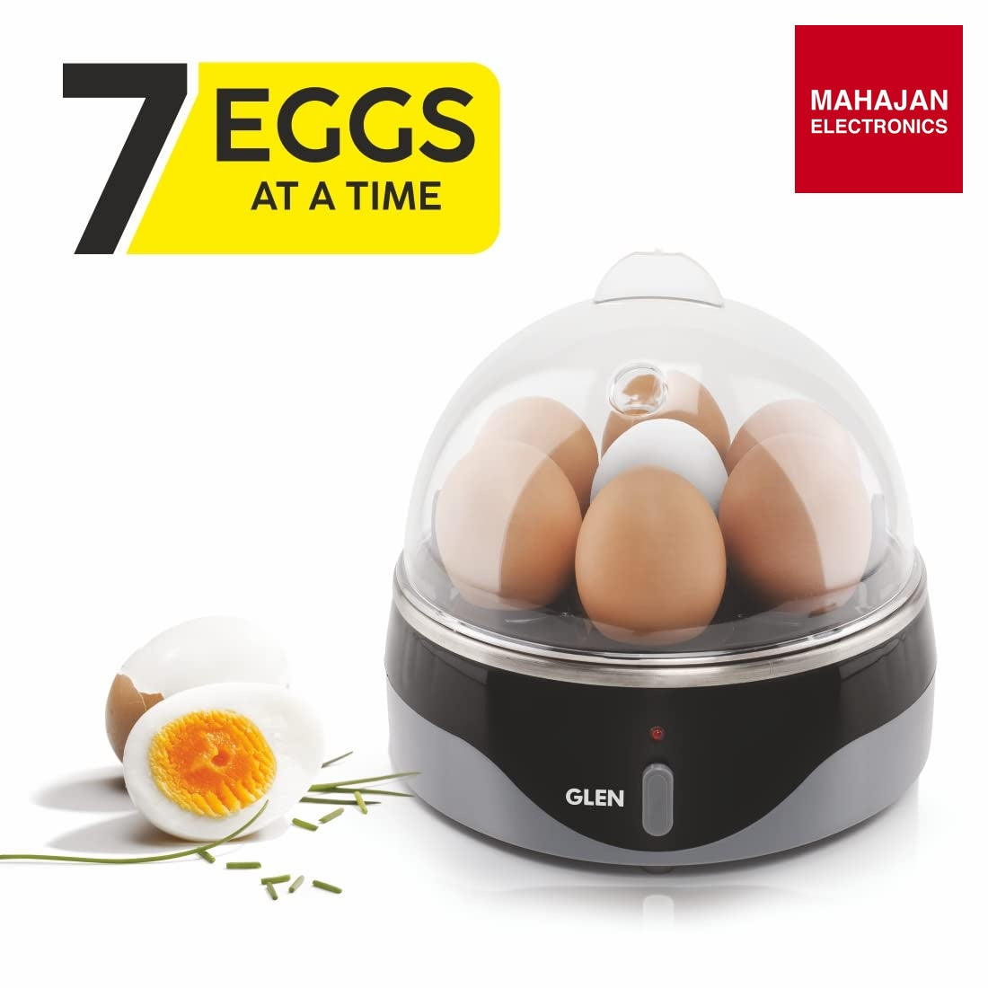 Glen Egg Boiler SA-3030 | 350W Egg Cooker | Boils 7 Eggs | Auto Shut-Off | Poaching Cup | Mahajan Electronics Delhi NCR GLEN
