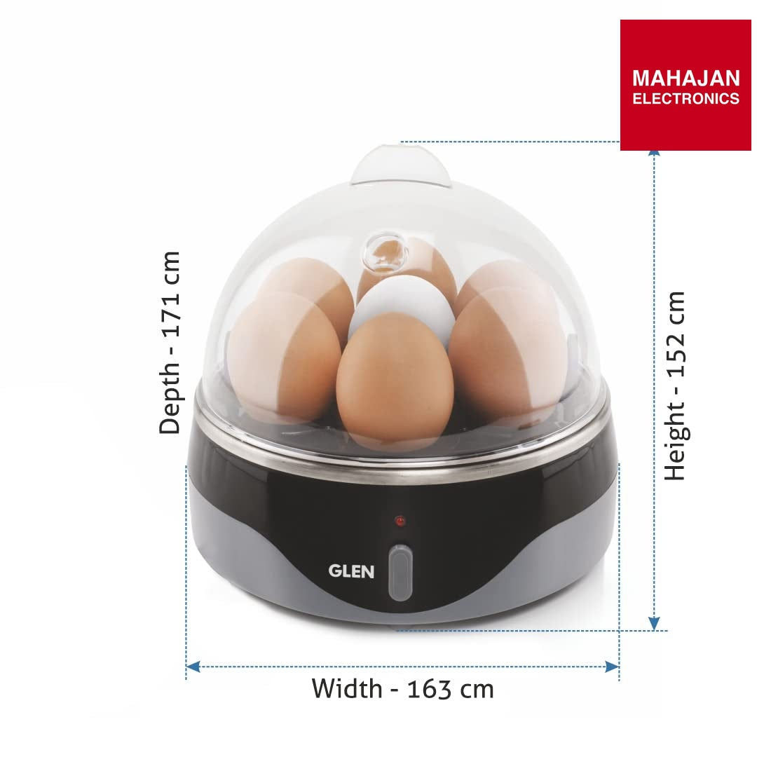 Glen Egg Boiler SA-3030 | 350W Egg Cooker | Boils 7 Eggs | Auto Shut-Off | Poaching Cup | Mahajan Electronics Delhi NCR GLEN