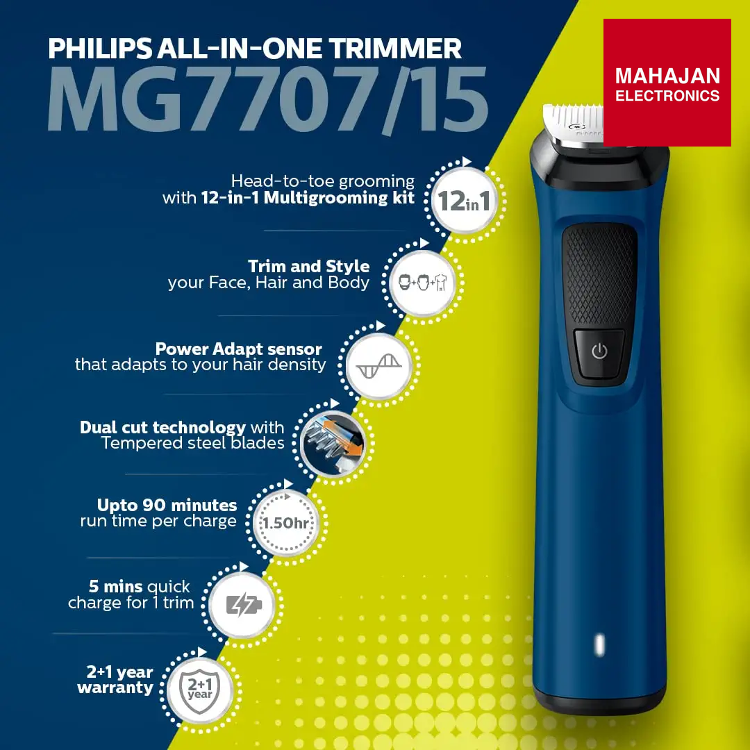 Philips Multi Grooming Kit MG7707/15, 12-in-1, Face, Head and Body - All-in-one Trimmer Philips
