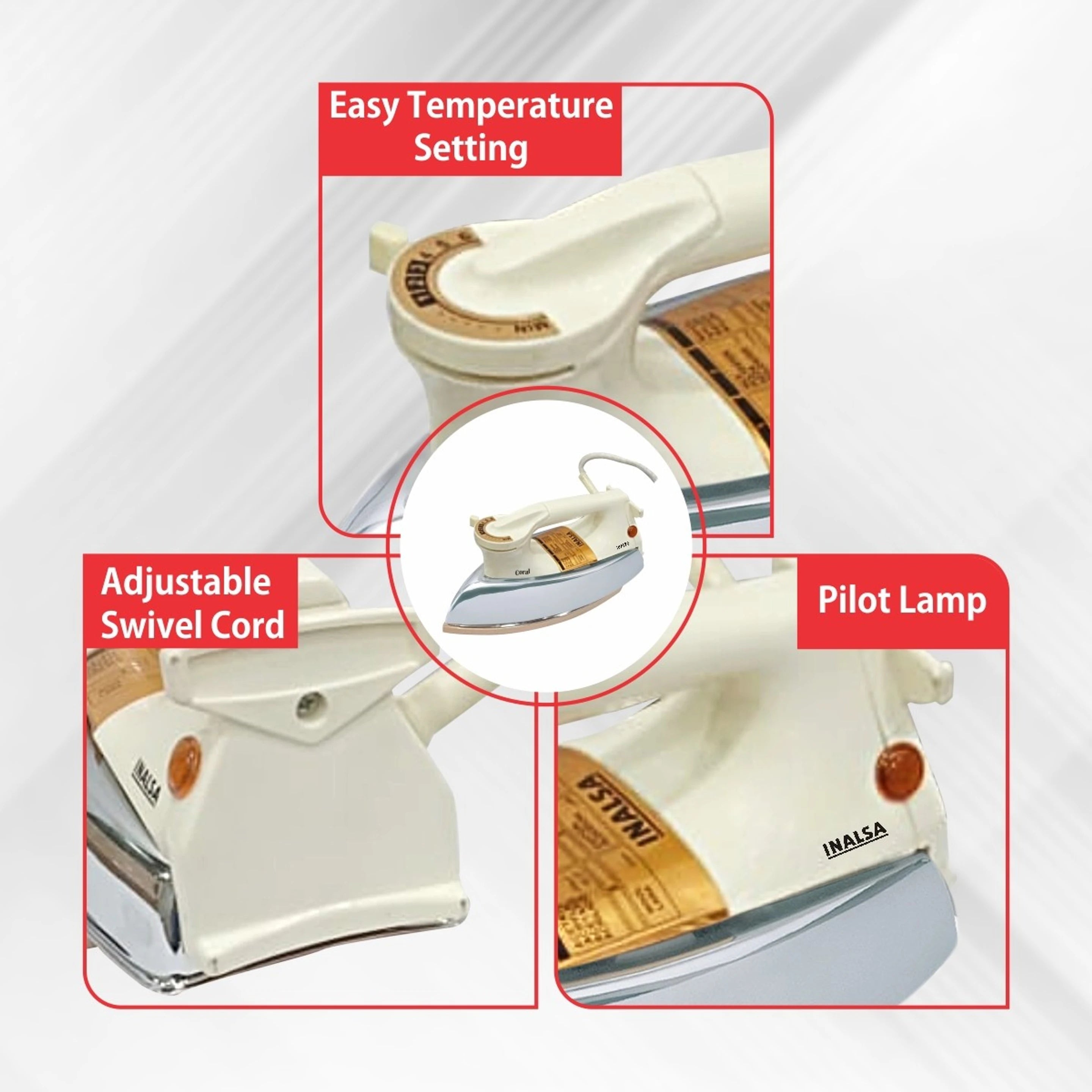 Inalsa Coral 1000W Dry Iron – Opal White INALSA ONLINE MAHAJAN ELECTRONICS
