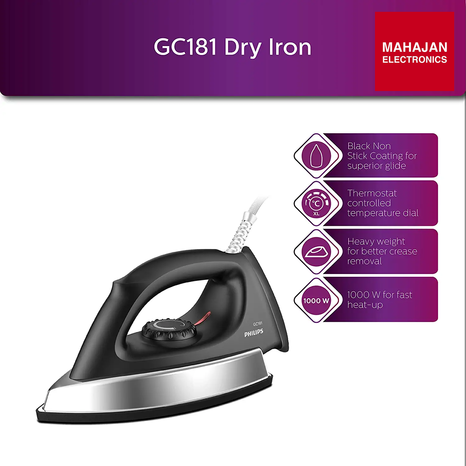 Philips GC181/80 Heavy Weight 1000-Watt Dry Iron Philips