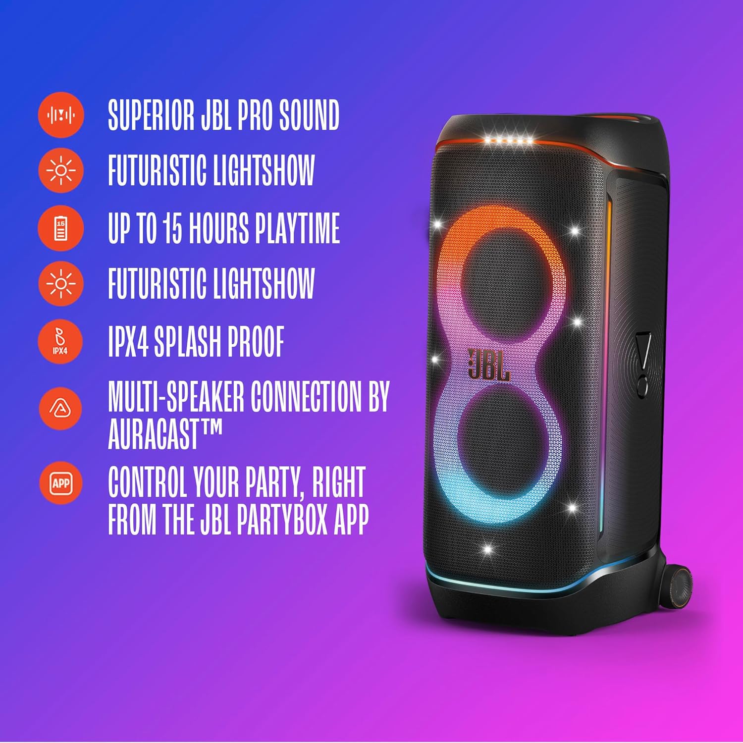 JBL PartyBox 720 - Loudest Battery-Powered Party Speaker with Superior Pro Sound and a Futuristic lightshow, – Mahajan Electronics Online.