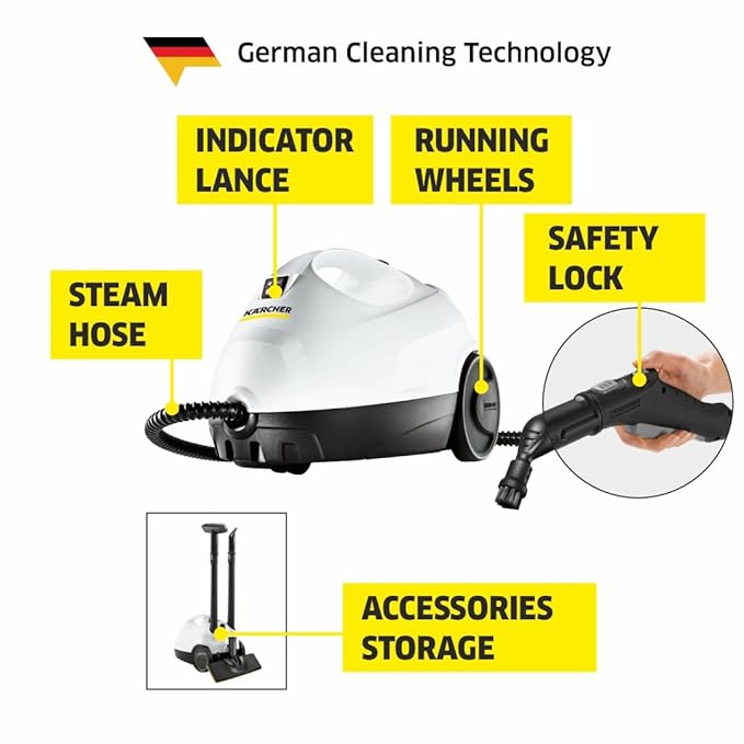 KARCHER SC 2 EasyFix Steam Cleaner, 1500W, 3.2 Bar Pressure, 1200L Steam/L Water, Chemical Free Cleaning, Removes 99.99% Viruses & Bacteria, EasyFix Floor Kit, Ideal for Home Use, German Tech, White-Online Mahajan Electronics
