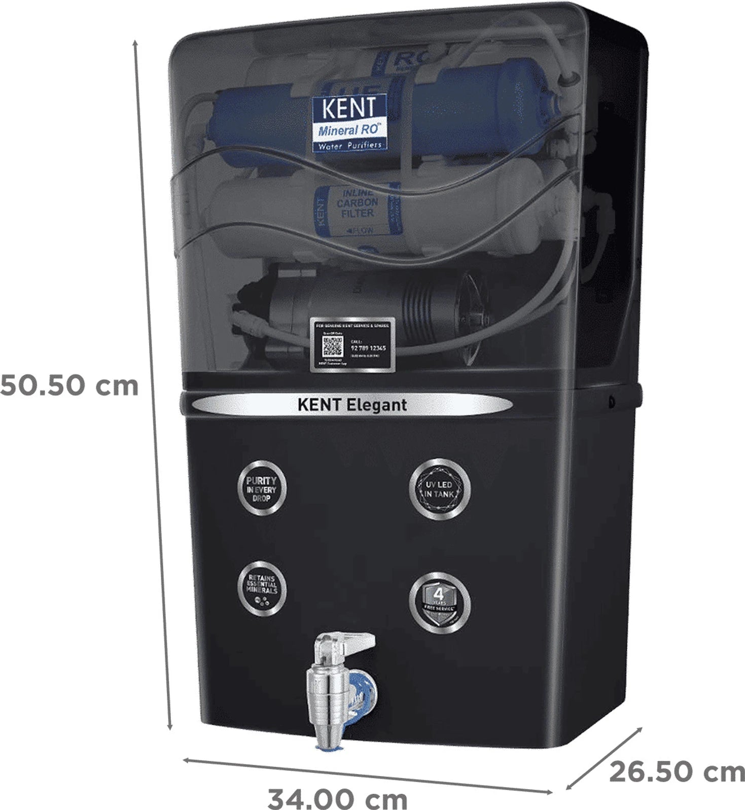 KENT ELEGANT MINERAL RO  8L, RO UV UF TDS Water Puarifier | Black-Online Mahajan Electronics