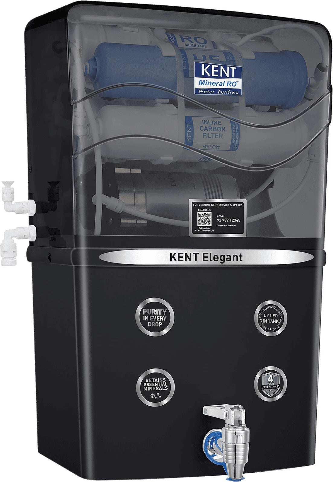 KENT ELEGANT MINERAL RO  8L, RO UV UF TDS Water Puarifier | Black-Online Mahajan Electronics
