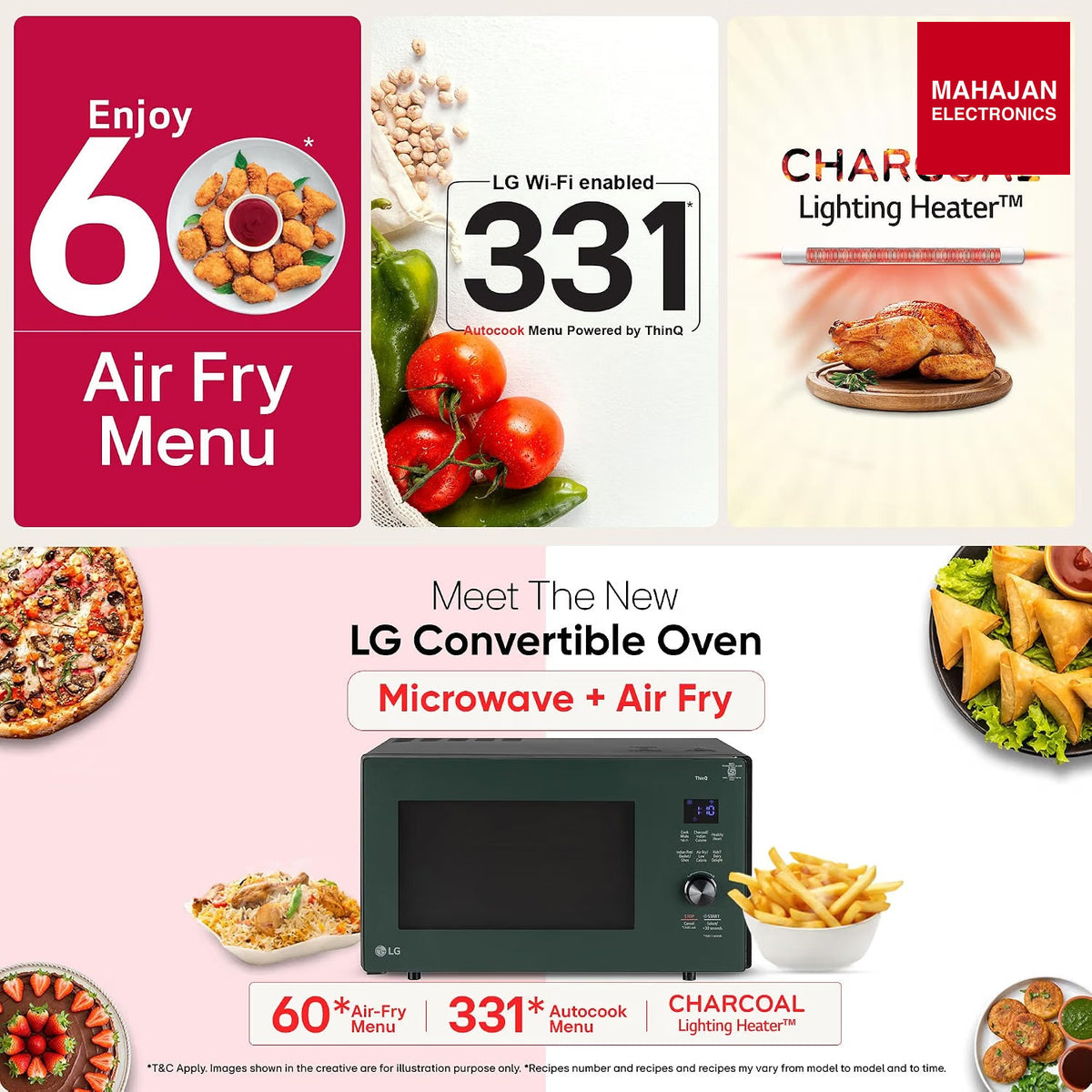 LG MJEN286UJWF 28 L Convertible Microwave Oven with Air Fry, Charcoal Lighting Heater, Wi-Fi Enabled (Black & – Mahajan Electronics Online.