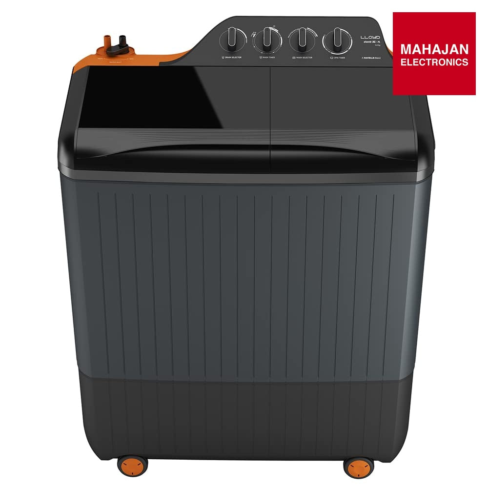 Lloyd GLWMS90HVGEX 9.0 Kg 5 Star Semi-Automatic Washing Machine | Dual Magic Filters | Toughened Glass Lids | Anti-Bacterial Body | Vibrant Orange & Grey Lloyd